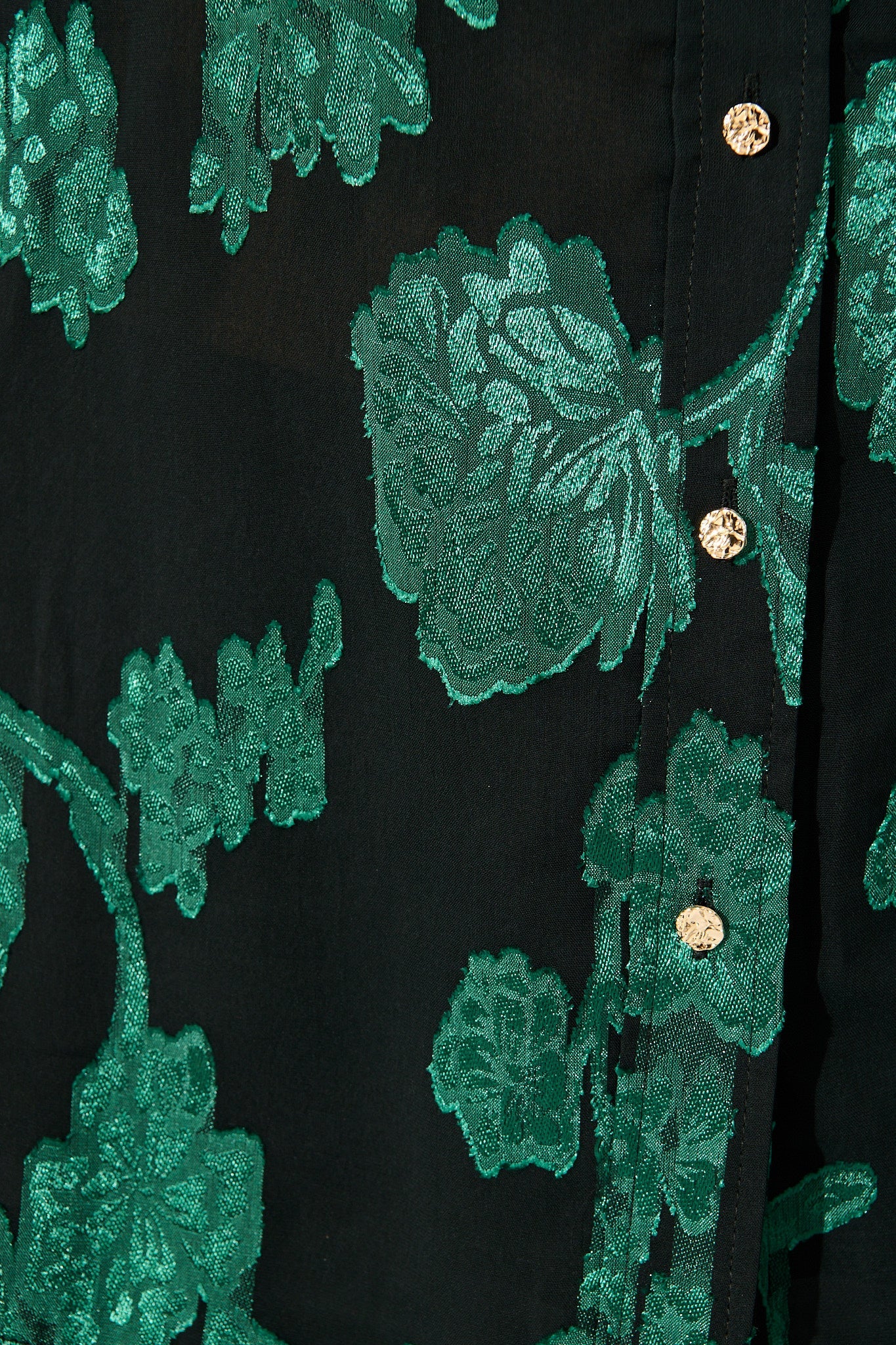 Irene Shirt in Black with Emerald Floral Burnout Chiffon
