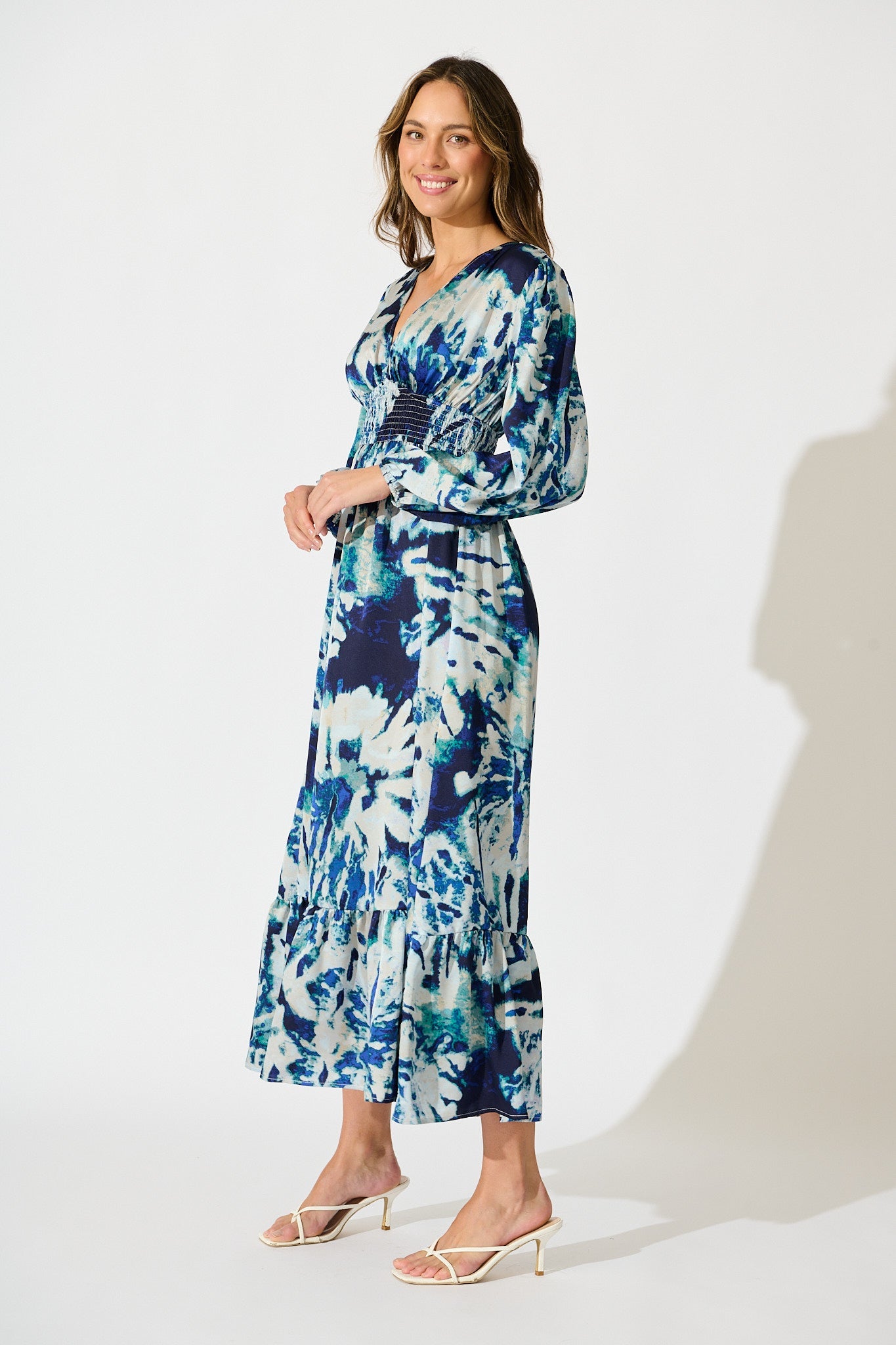 Lost In Wonderland Maxi Dress in Cream with Navy Satin