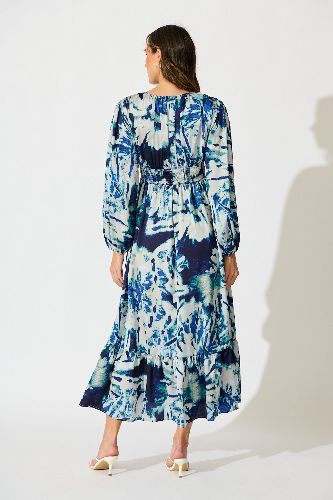 Lost In Wonderland Maxi Dress in Cream with Navy Satin