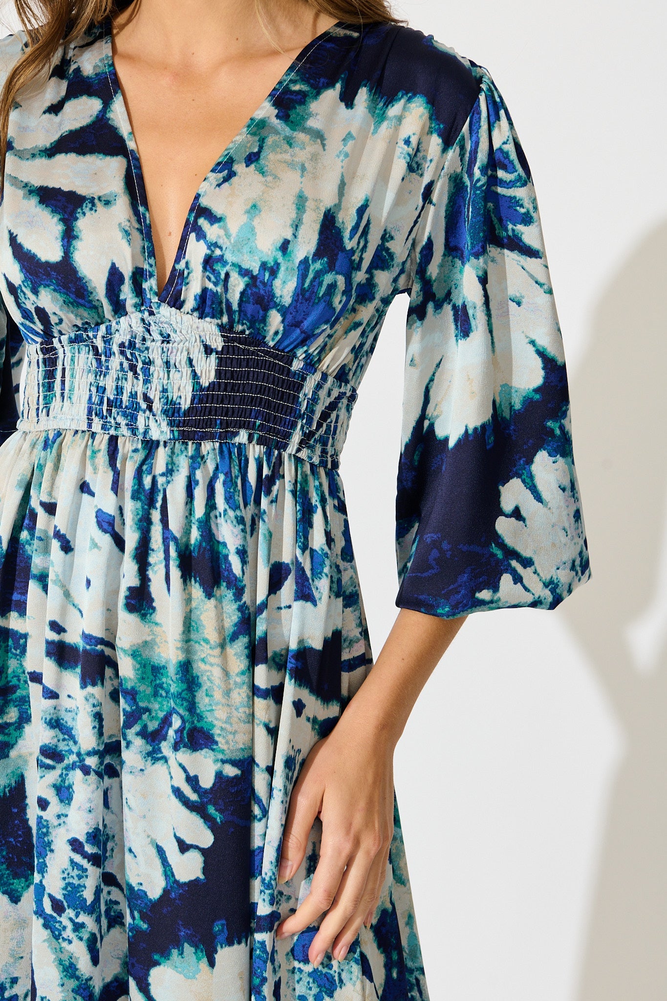 Lost In Wonderland Maxi Dress in Cream with Navy Satin