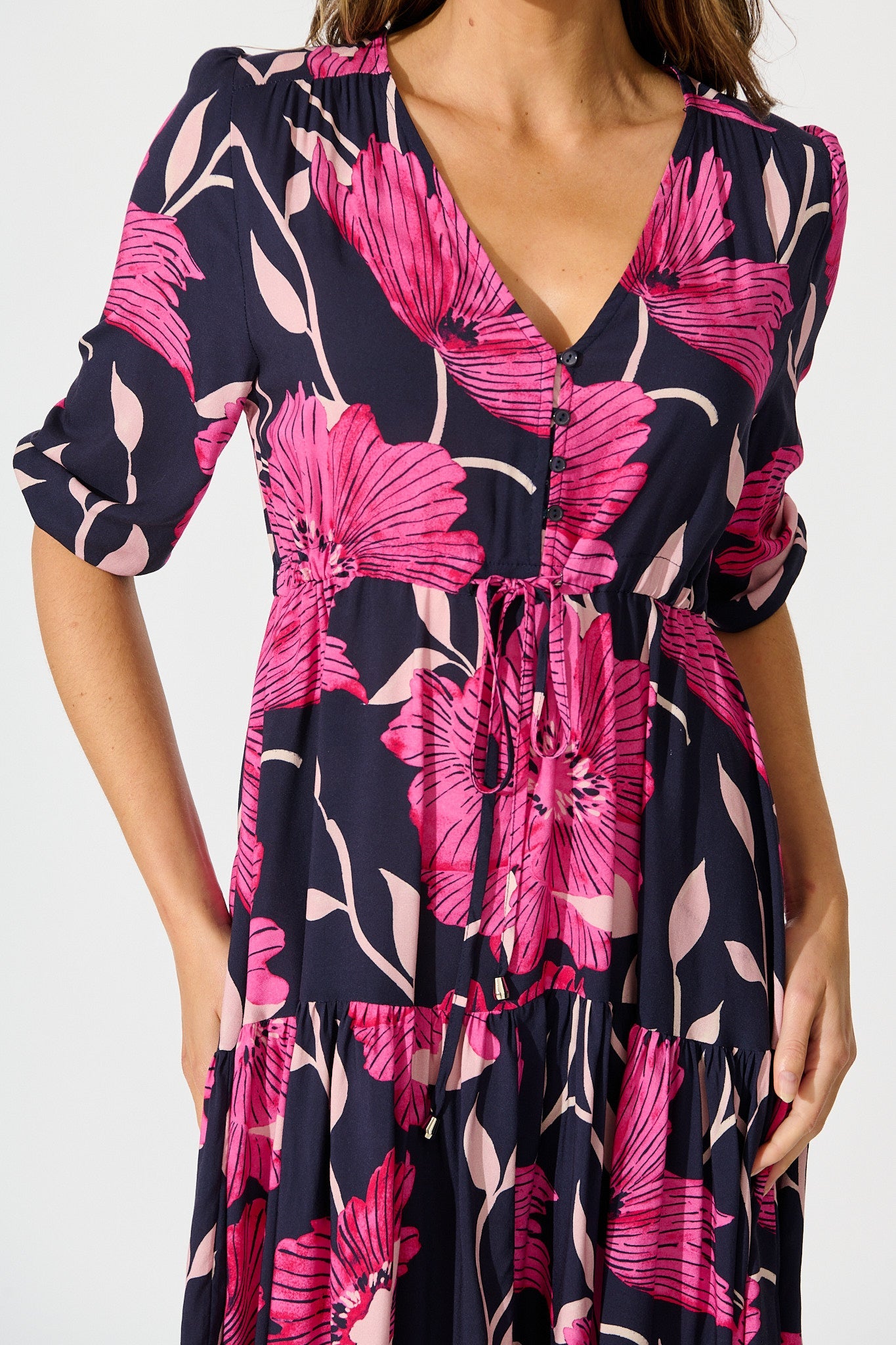 Apollo Dress in Navy with Pink Floral