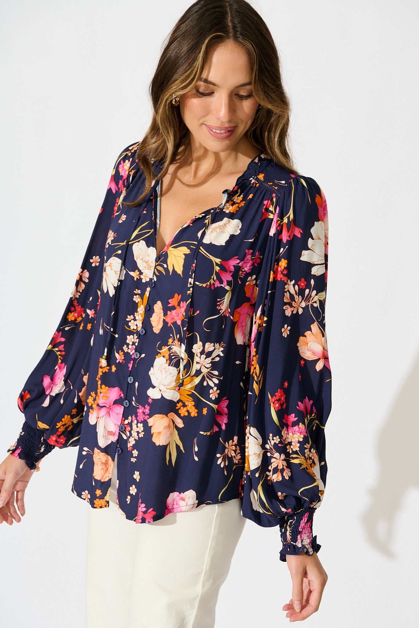 Devotion Top in Navy with Multi Floral
