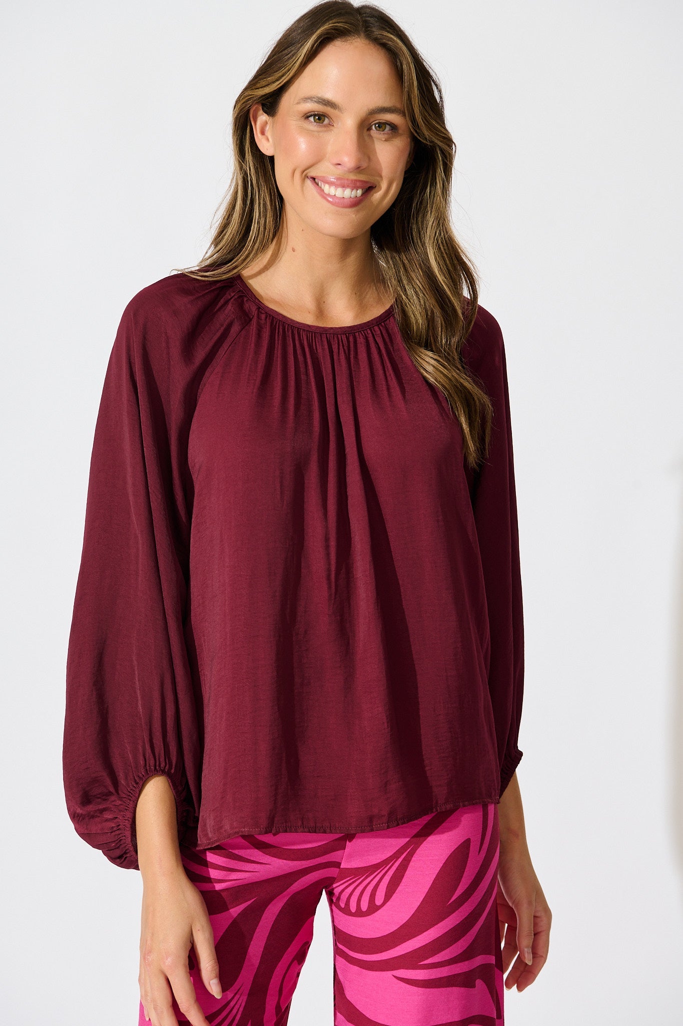 Marianna Top in Wine Satin