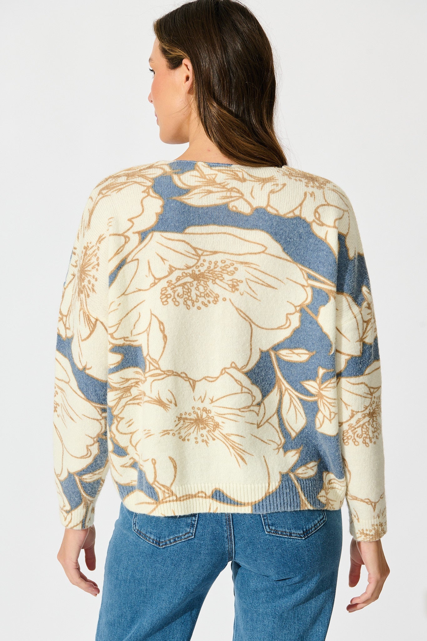 Pandora Knit Cardigan in Steel Blue Floral