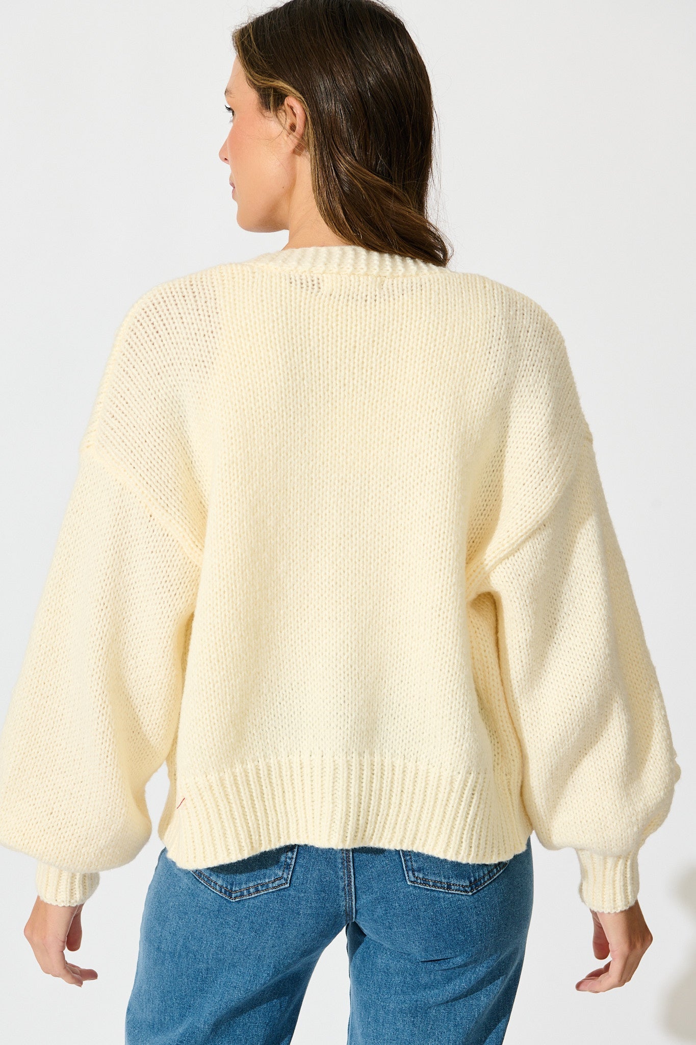 Hana Knit Cardigan in Cream Wool Blend