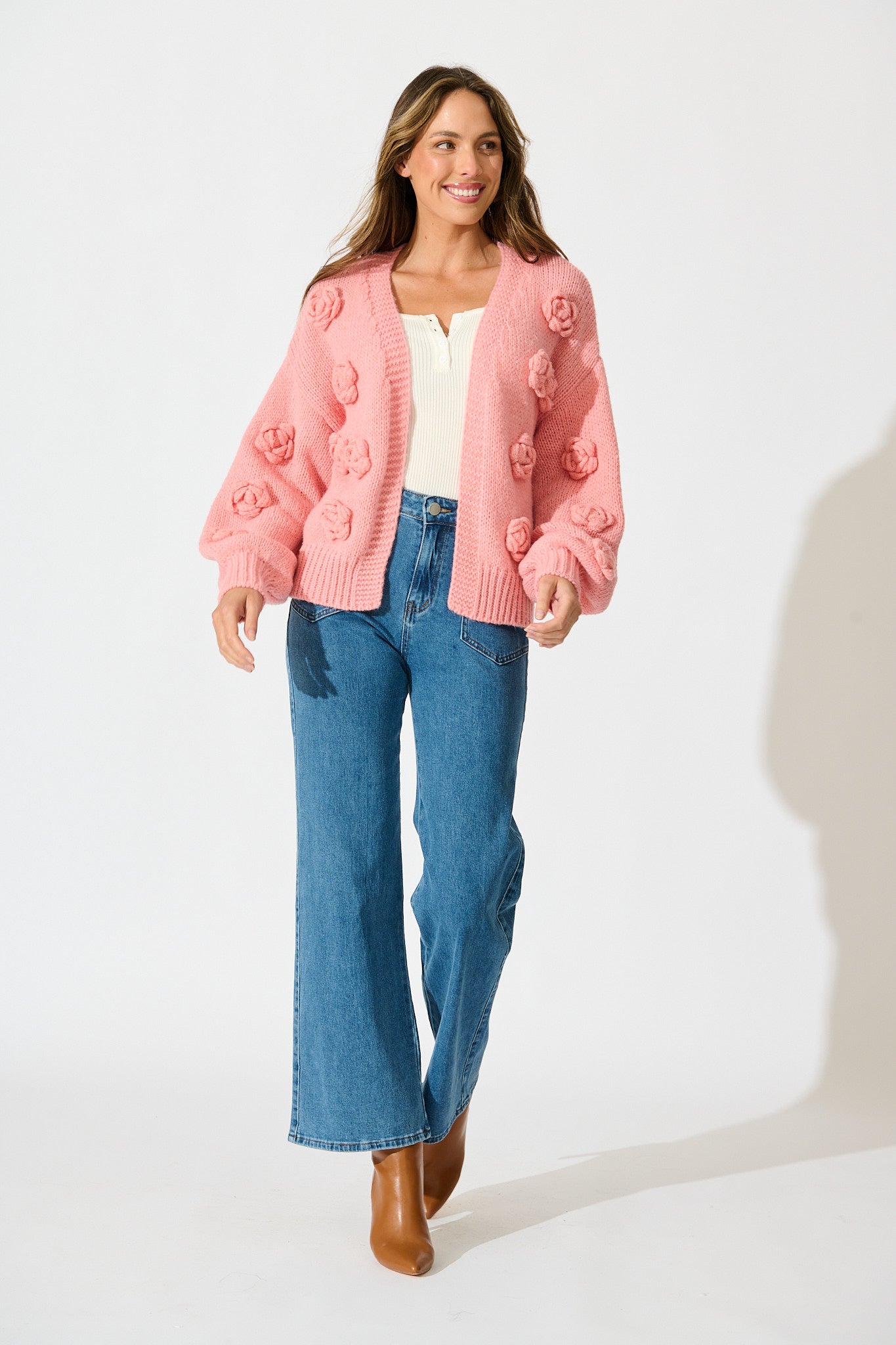 Hana Knit Cardigan in Dusty Pink Wool Blend