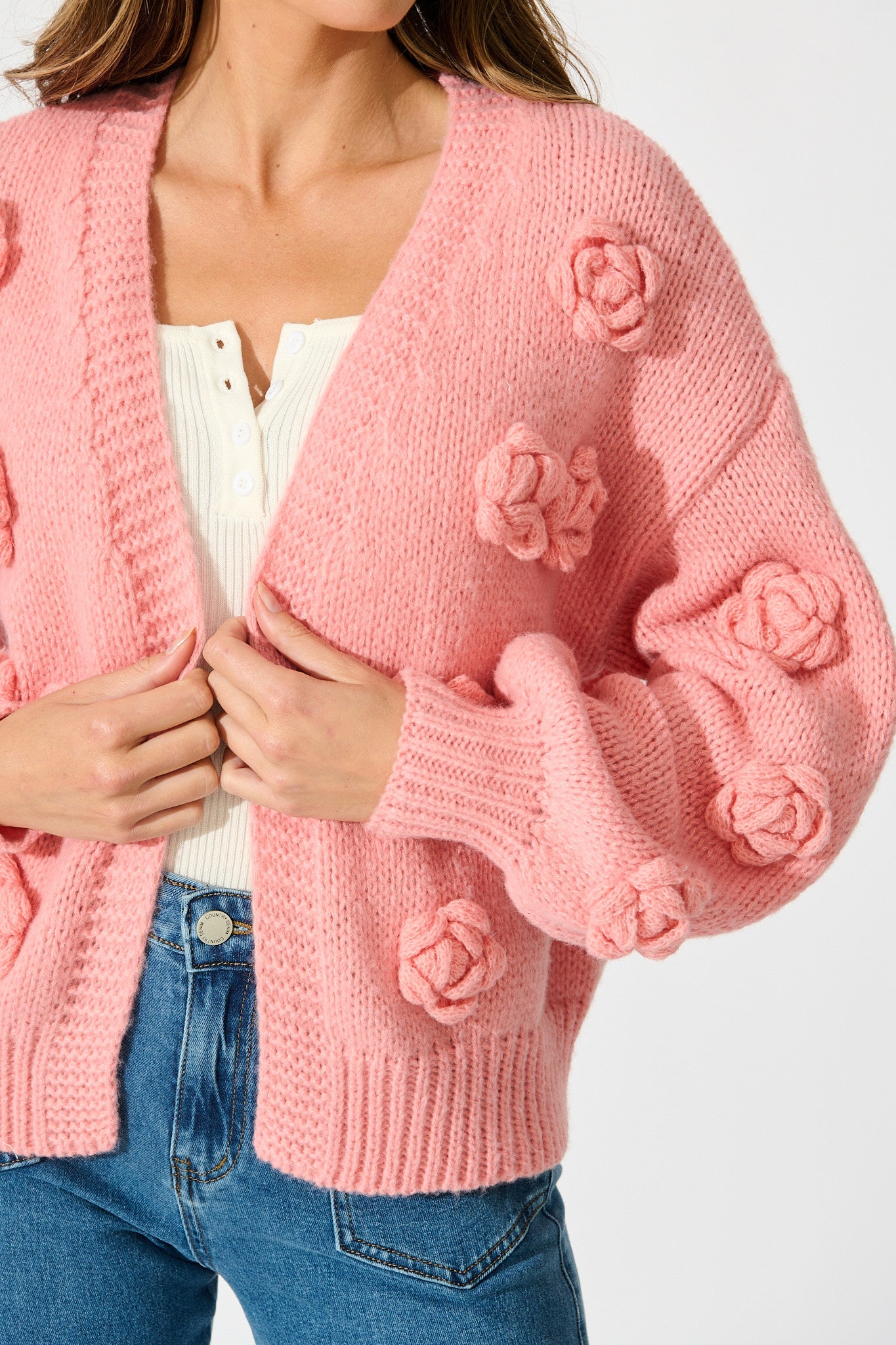 Hana Knit Cardigan in Dusty Pink Wool Blend