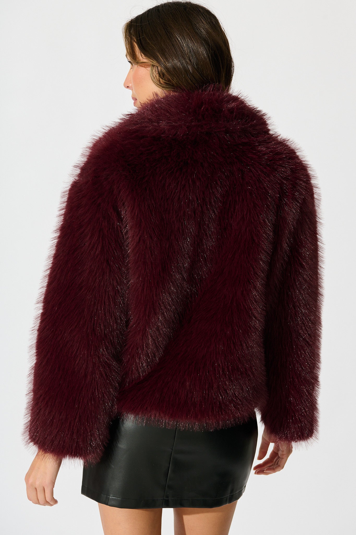 Maison Layer Faux Fur Jacket in Wine
