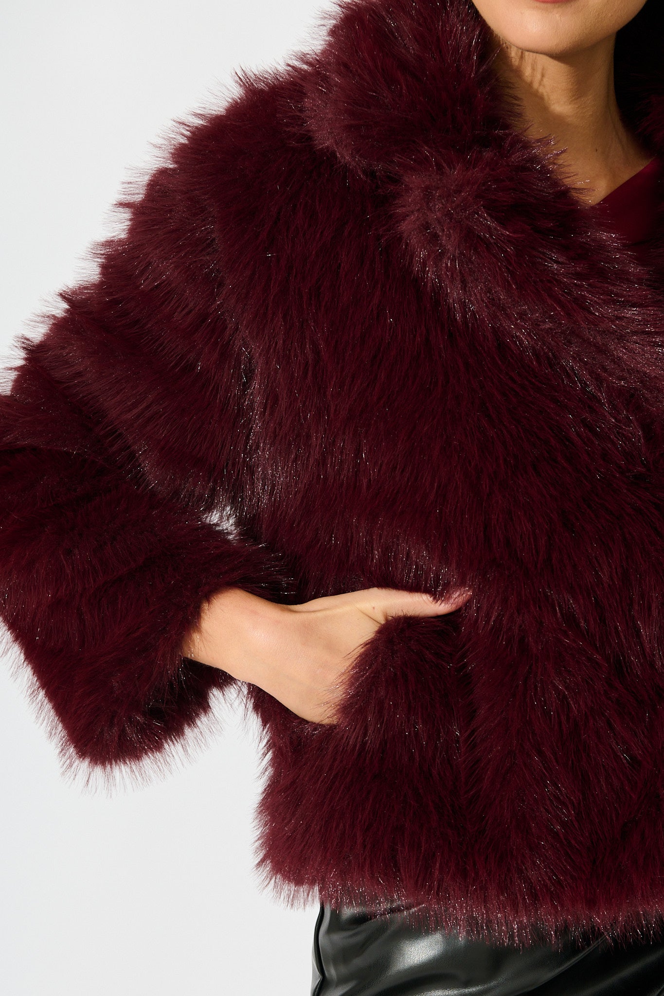 Maison Layer Faux Fur Jacket in Wine