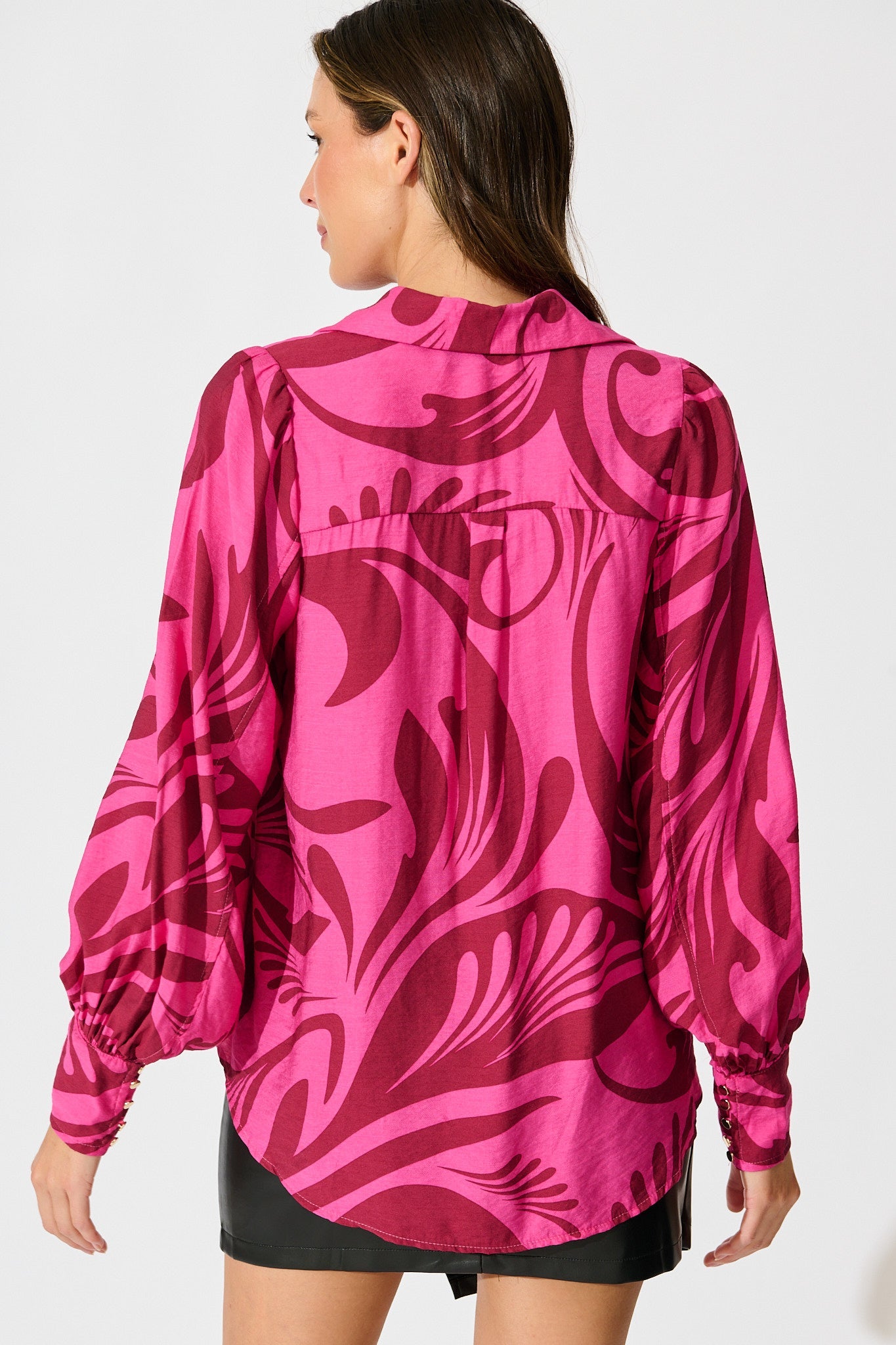 Emmanuella Shirt in Pink with Wine Print