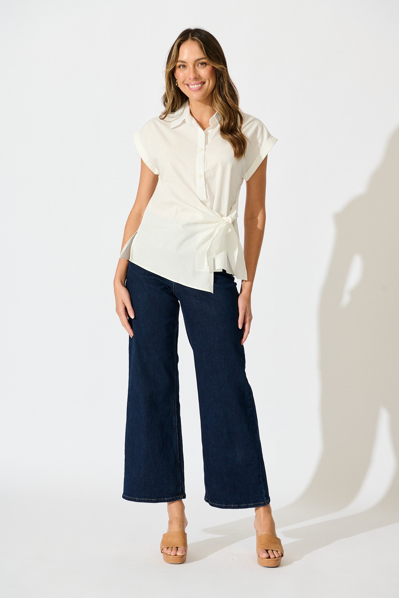 Structured Grace Top in White Cotton