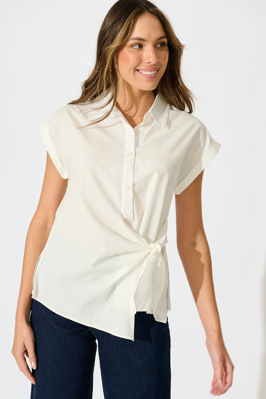 Structured Grace Top in White Cotton