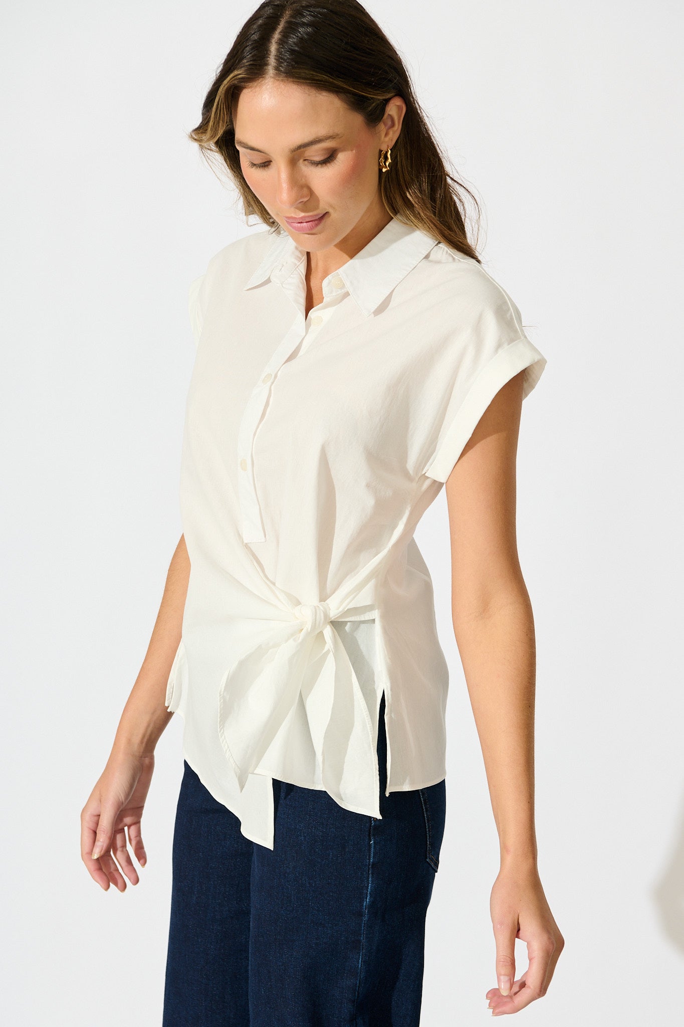 Structured Grace Top in White Cotton