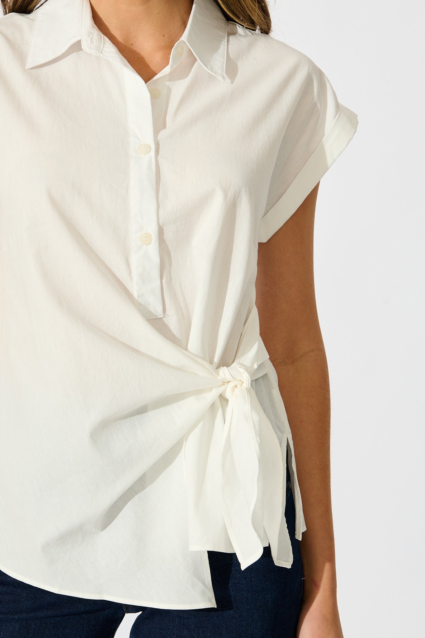 Structured Grace Top in White Cotton