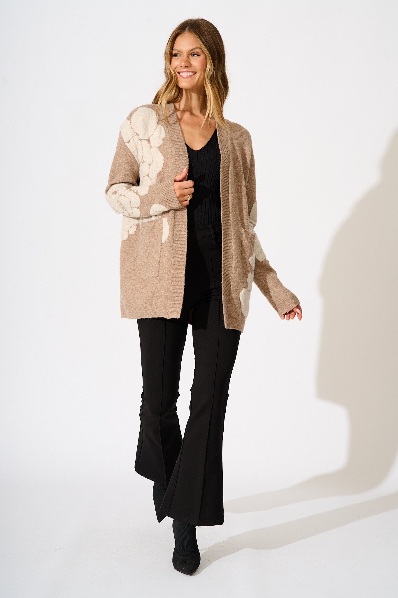 Pixie Knit Cardigan in Brown Floral Wool Blend