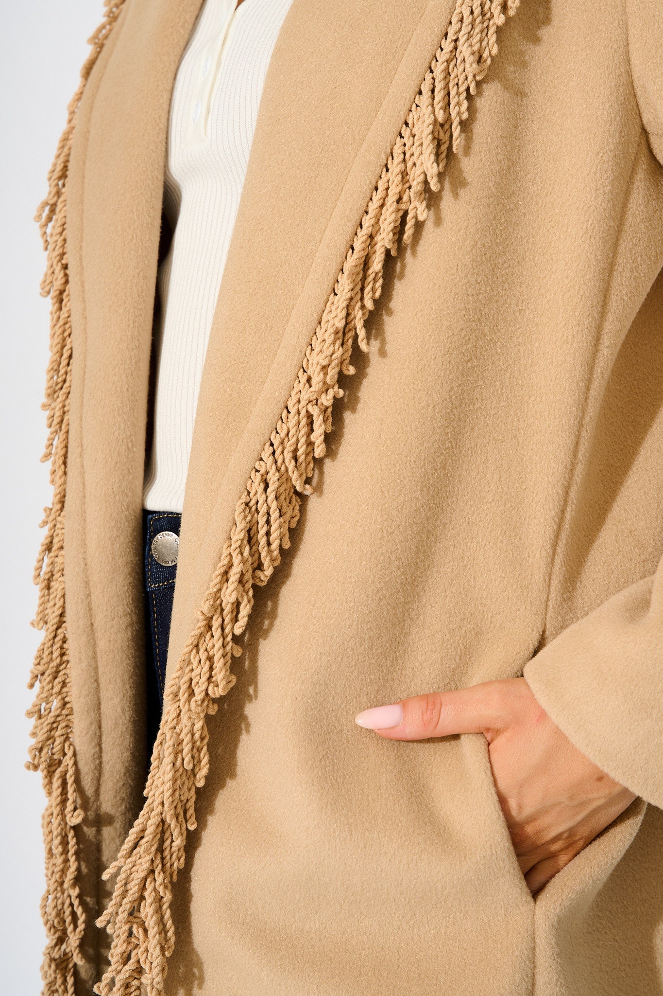 Fringe Fatale Coat in Camel