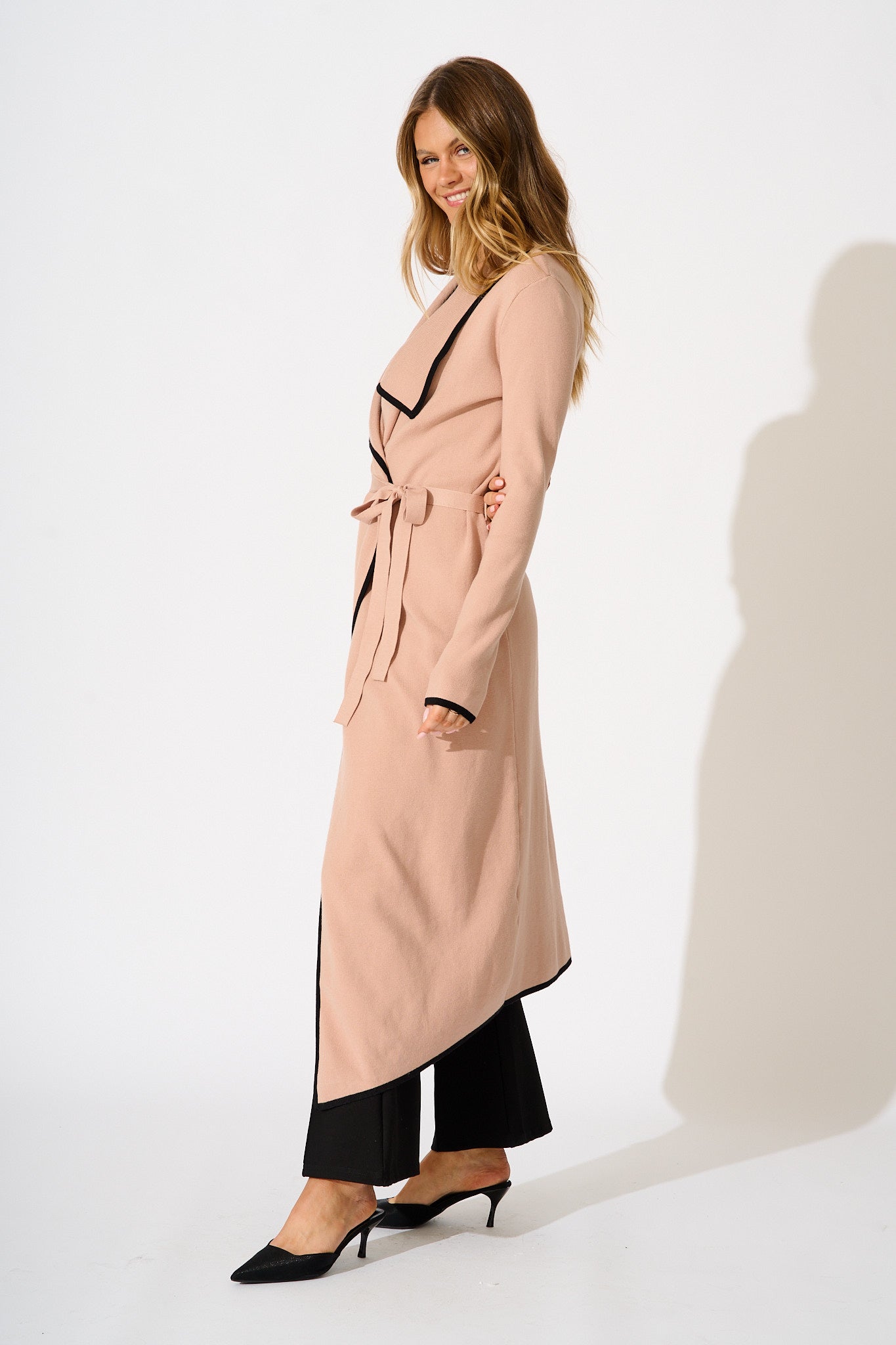 The Contrast Cameo Knit Cardigan in Beige