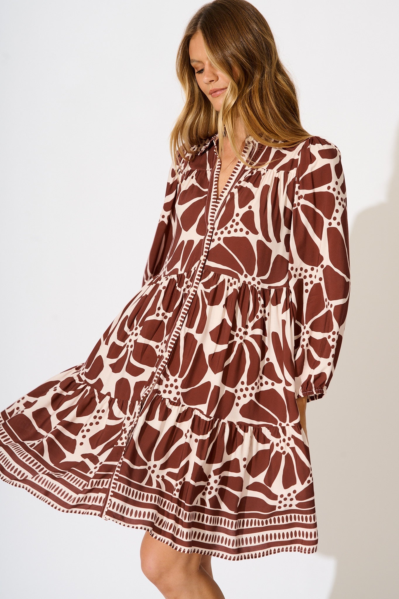 Felicity Shirt Dress in Wine and Cream Floral