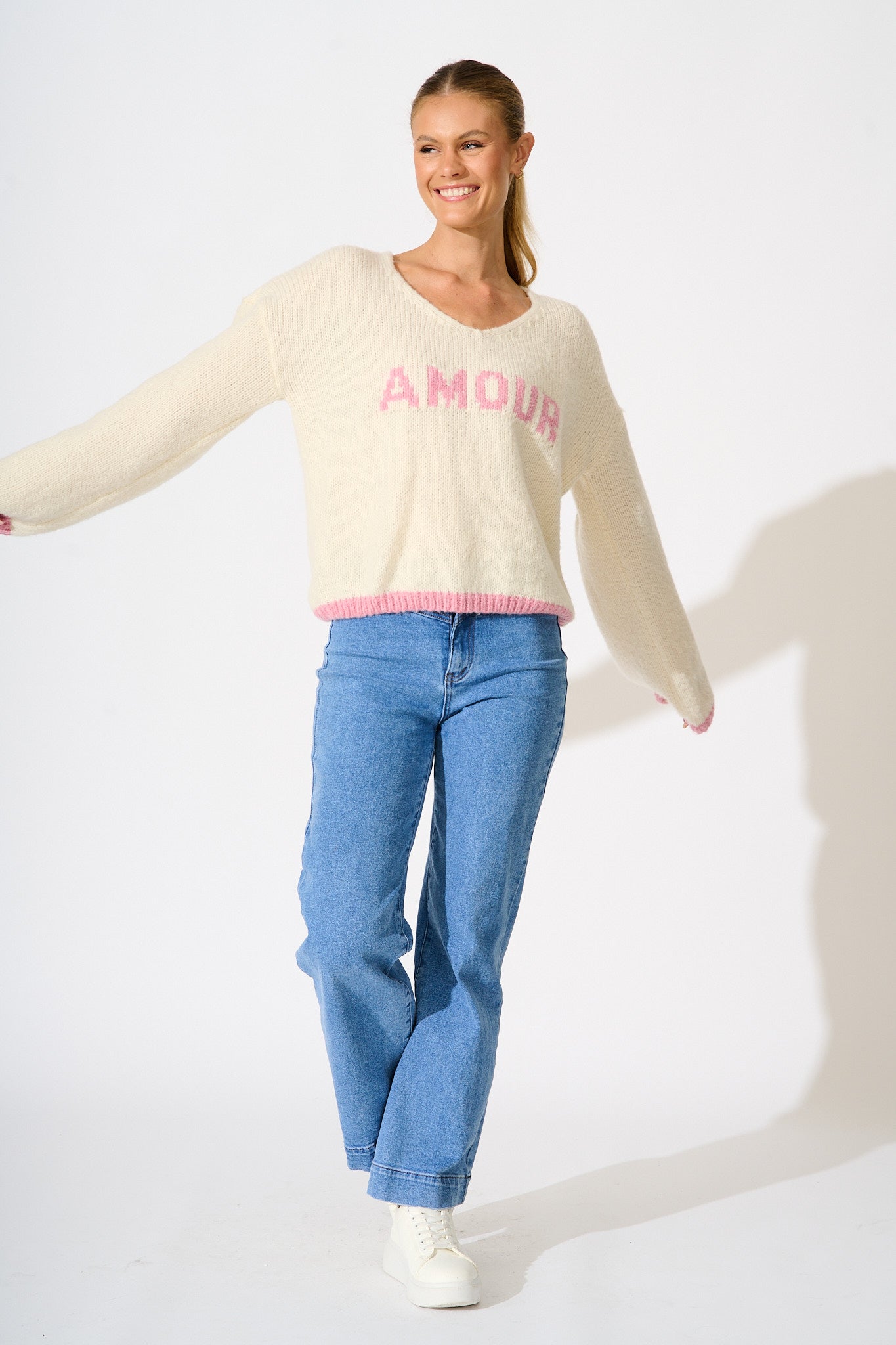 A love Affair Intarsia Knit in Cream