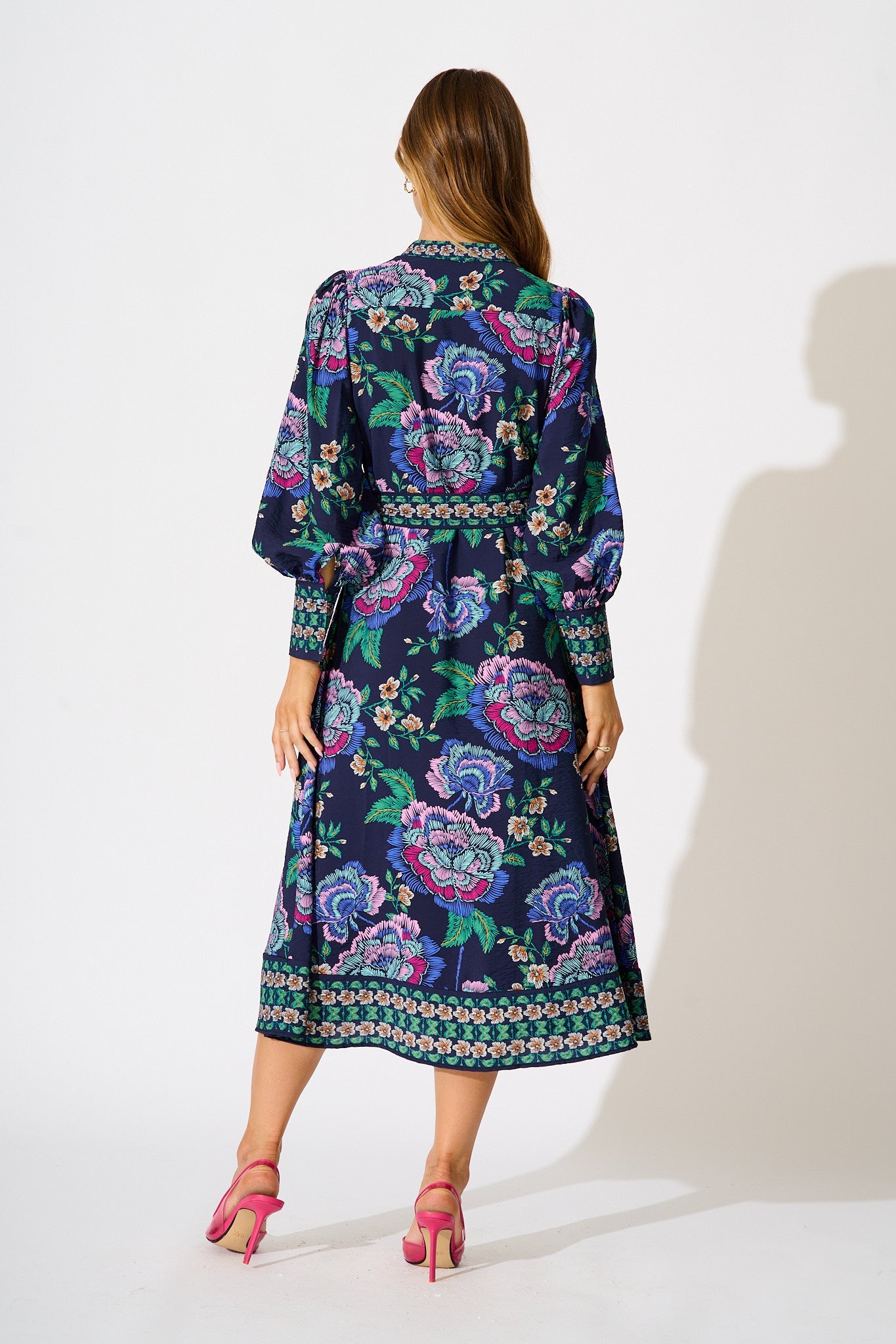 Evelina Midi Dress in Navy with Multi Floral