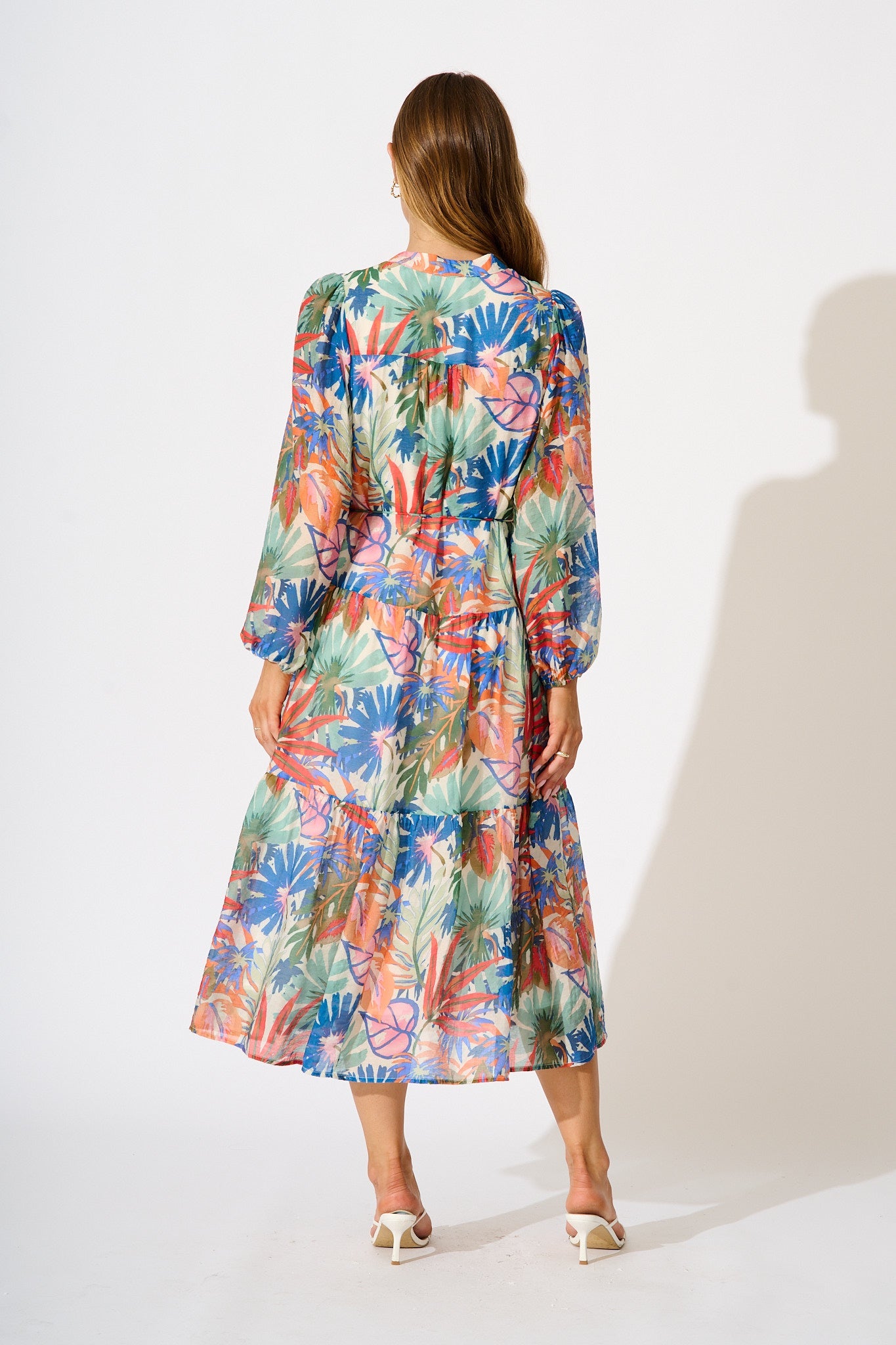 Sardinia Midi Dress in Multi Leaf Print