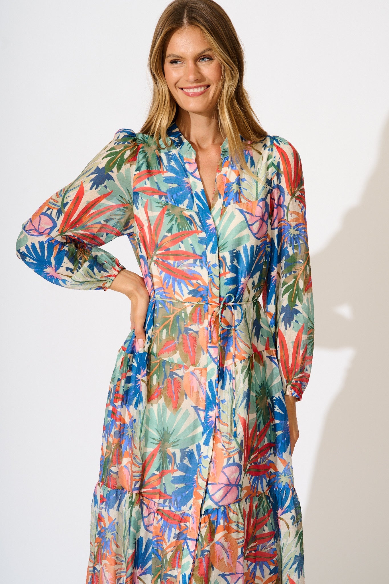 Sardinia Midi Dress in Multi Leaf Print