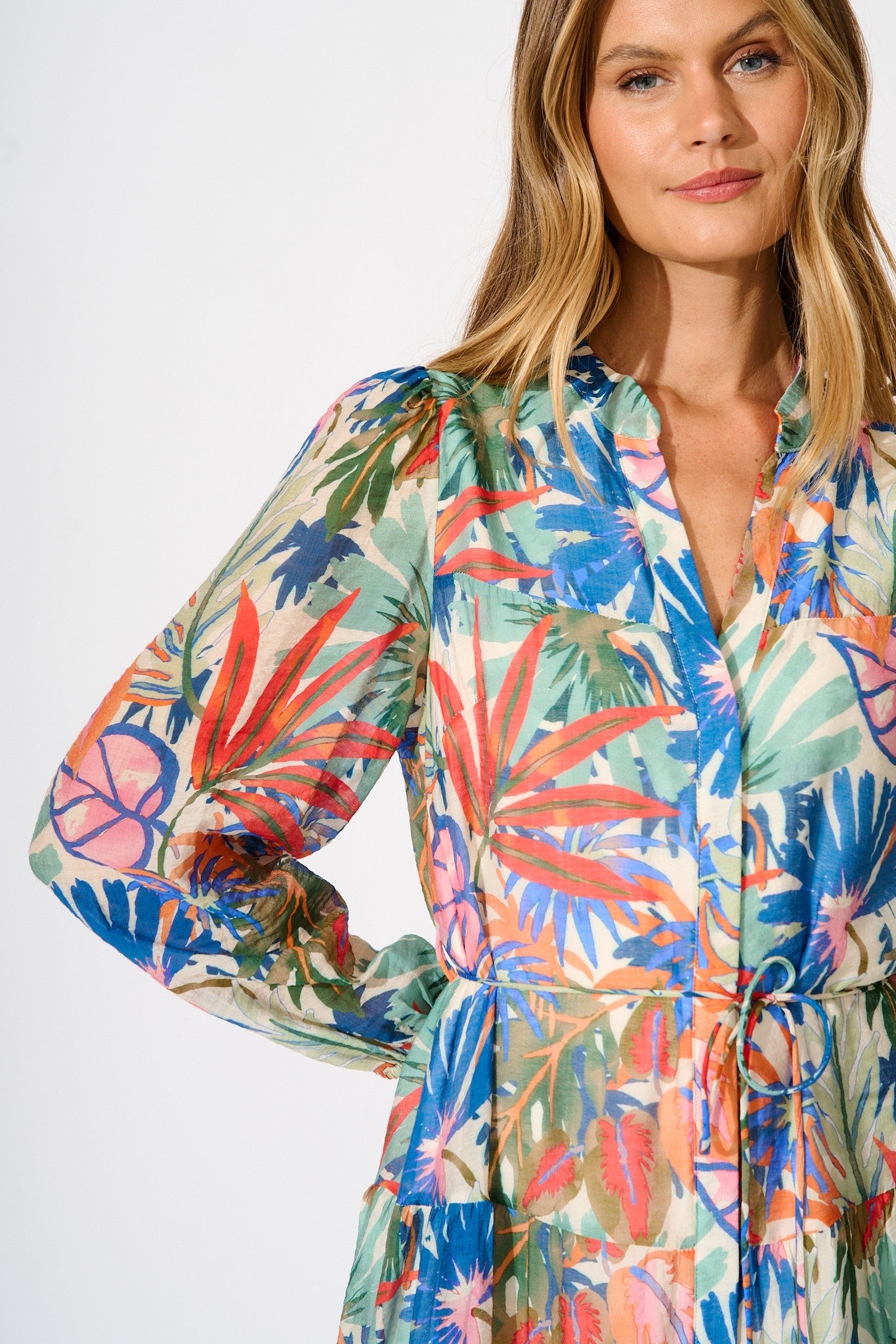 Sardinia Midi Dress in Multi Leaf Print