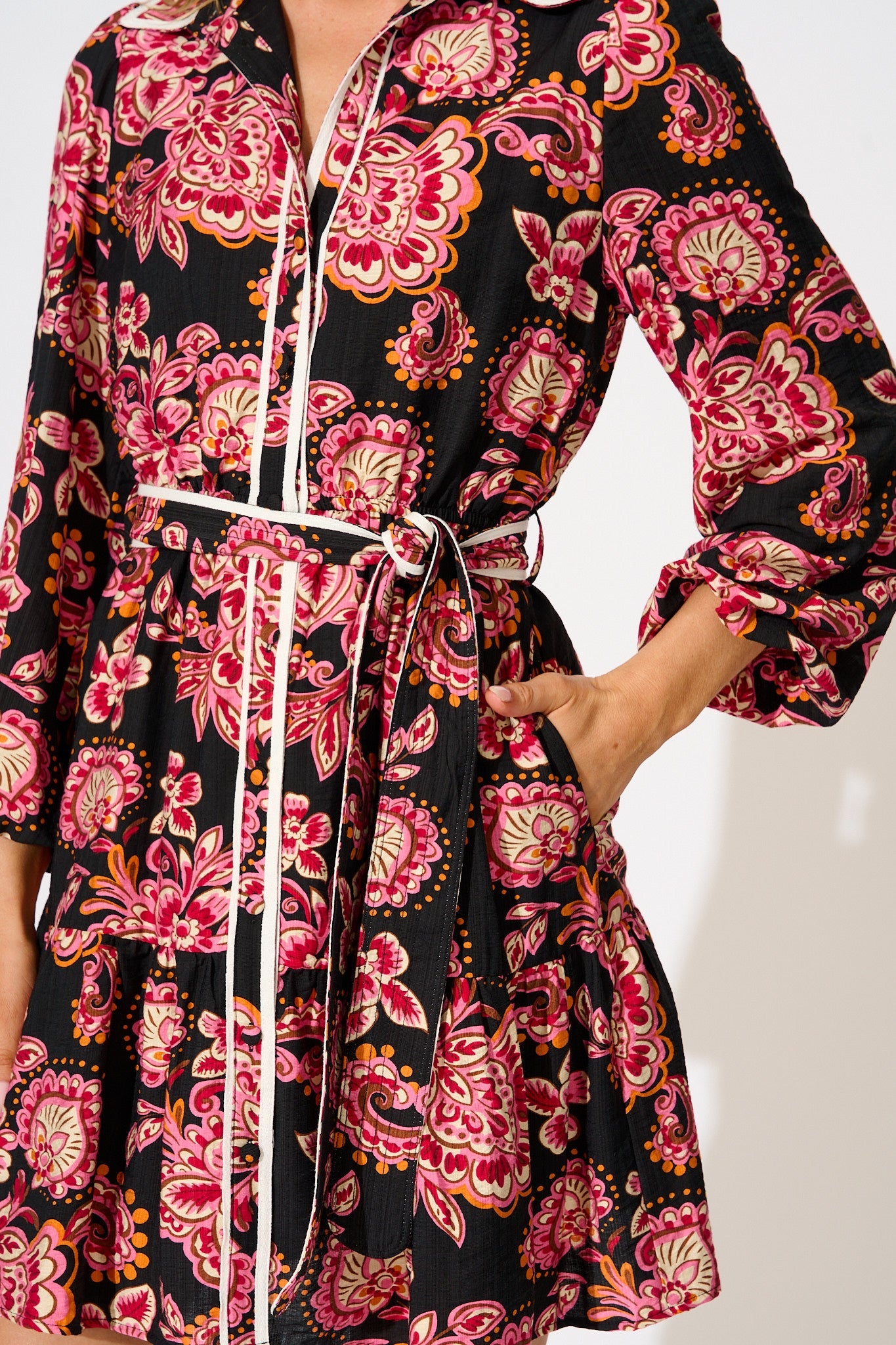 Hillary Shirt Dress in Black and Red with Contrast Trim