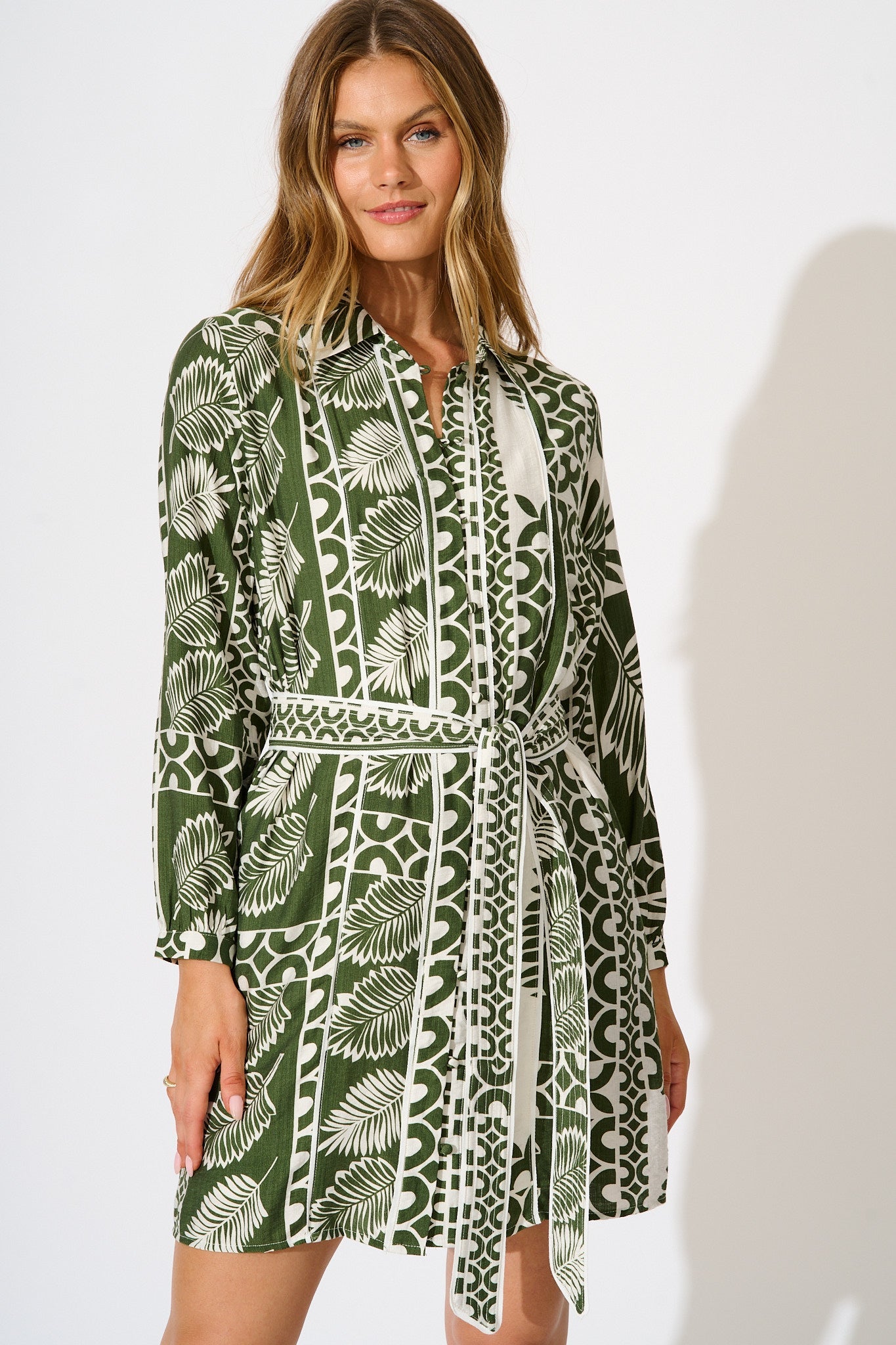 Stellar Shirt Dress in Green and White