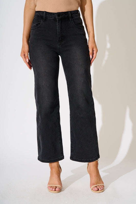 Ocean Road High Rise Wide Leg Jean in Black Denim