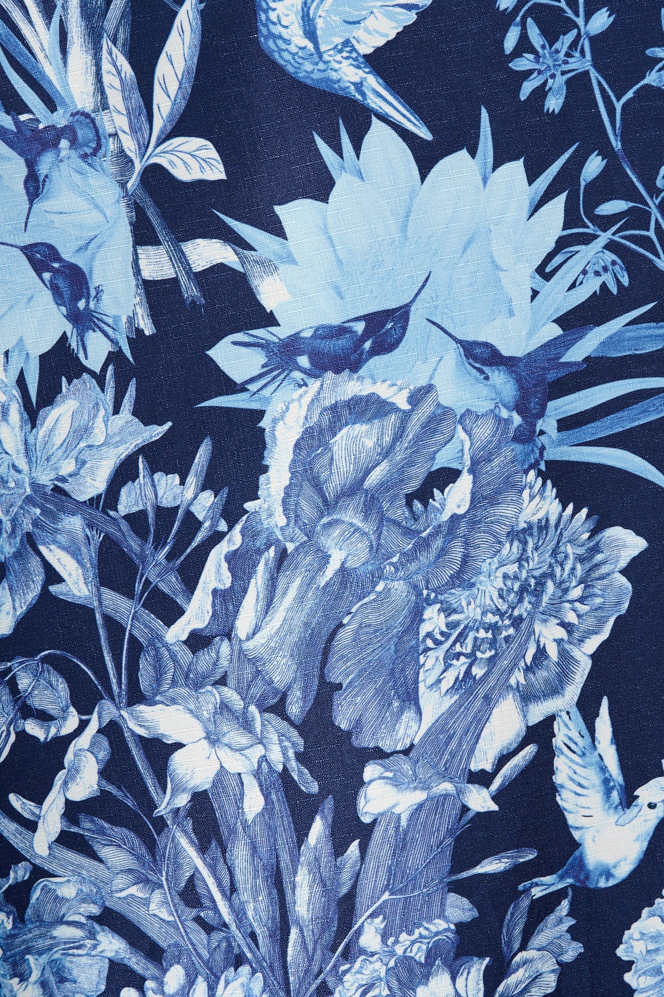 Enchanted Wave Maxi Shirt Dress in Navy with Blue Floral Linen Blend