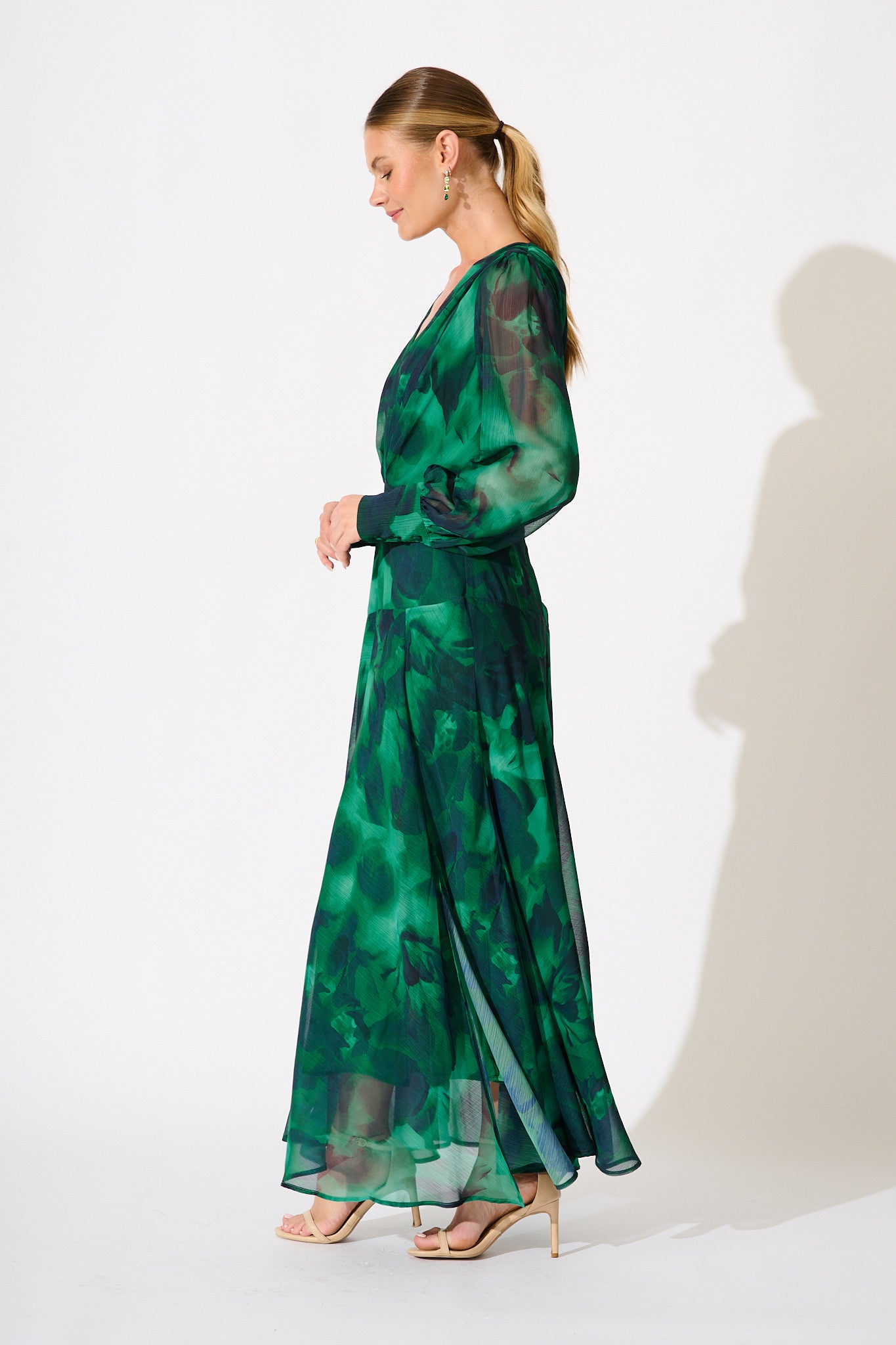 Martina Maxi Dress in Green Watercolour Chiffon