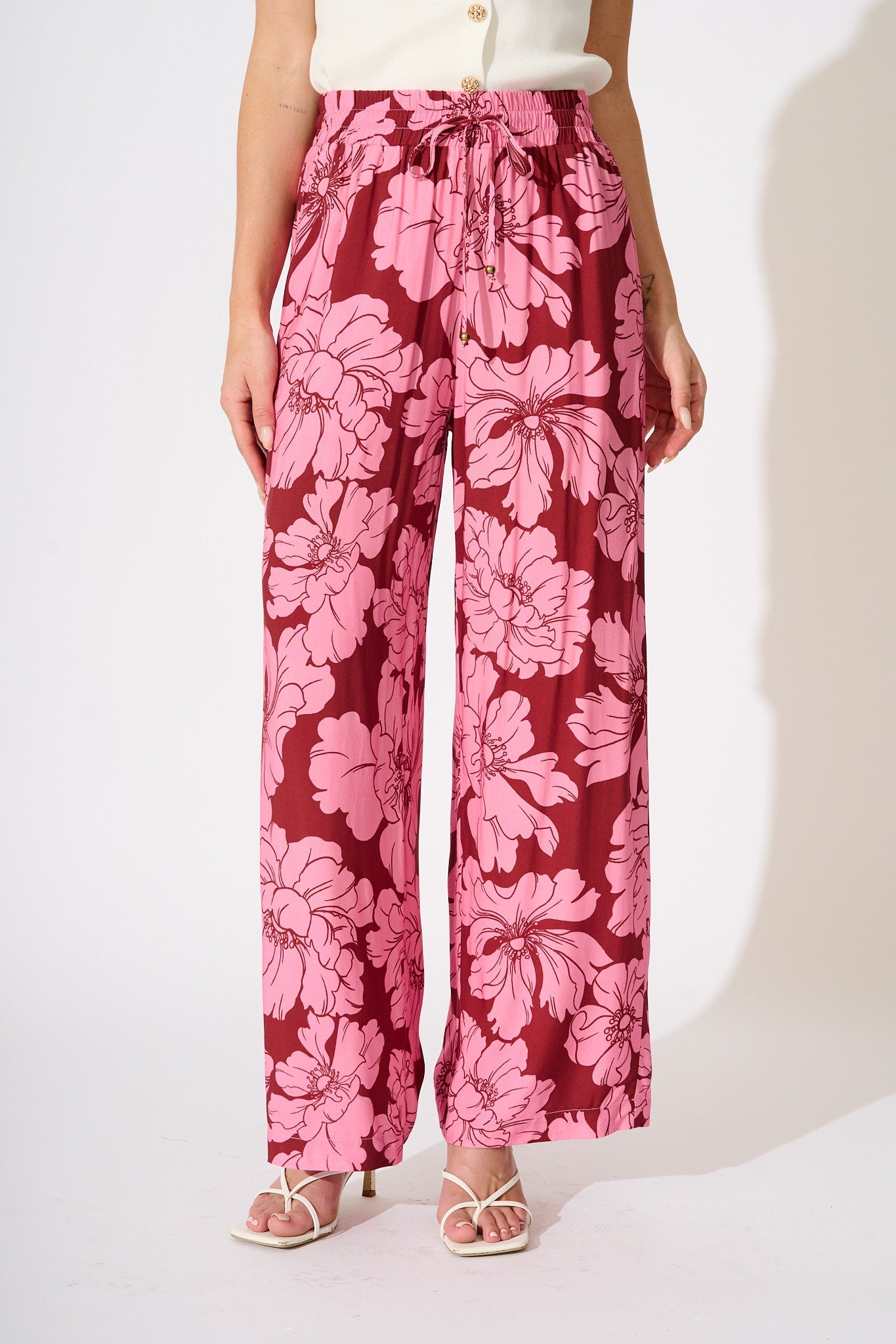 Dreamy Pant in Wine with Pink Floral