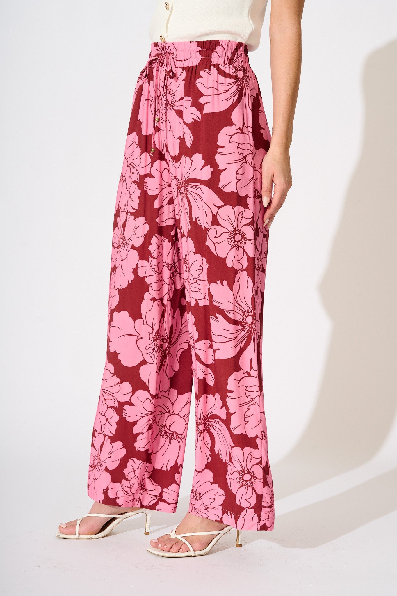 Dreamy Pant in Wine with Pink Floral