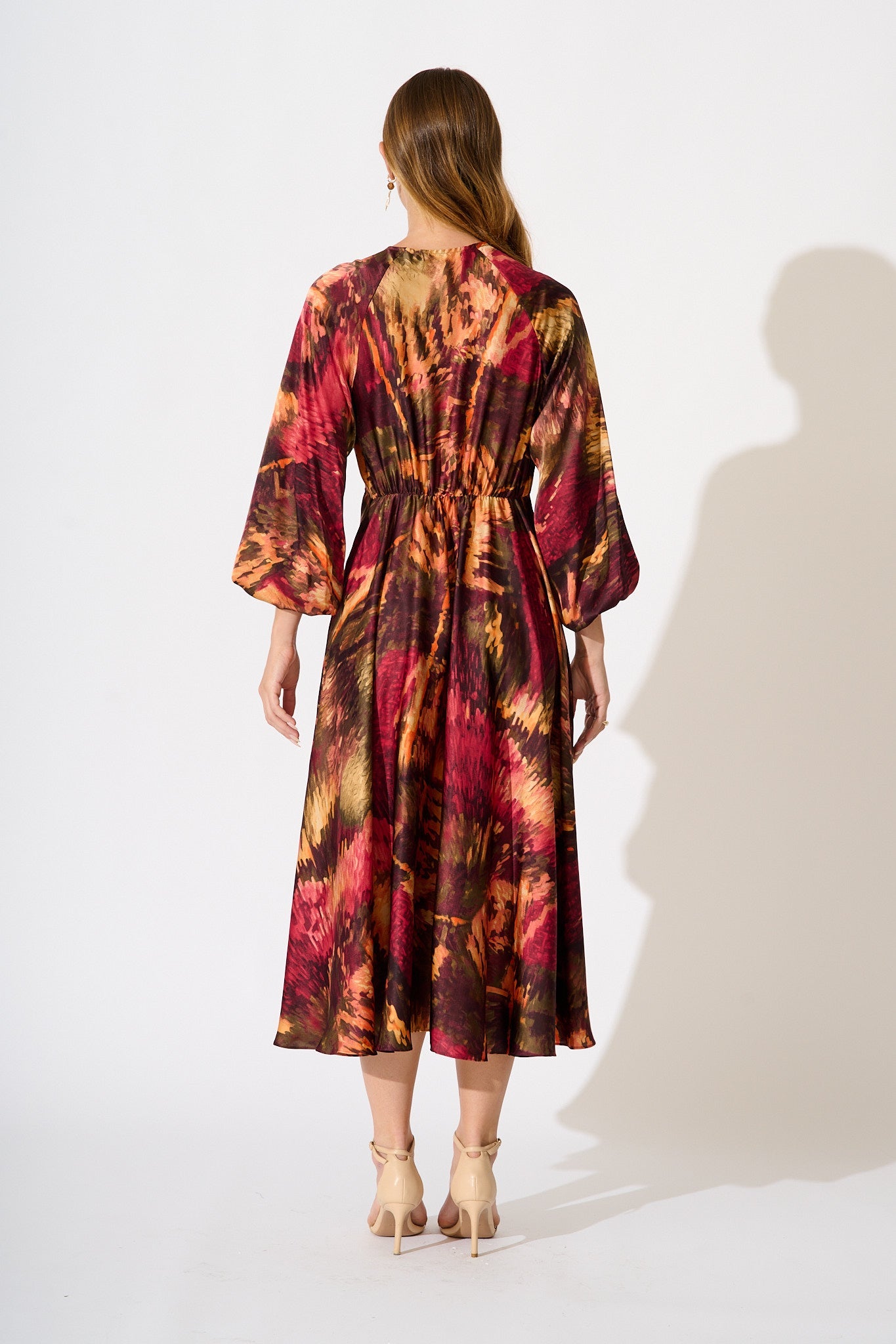 Veiled Illusion Maxi Dress in Multi Watercolour Satin