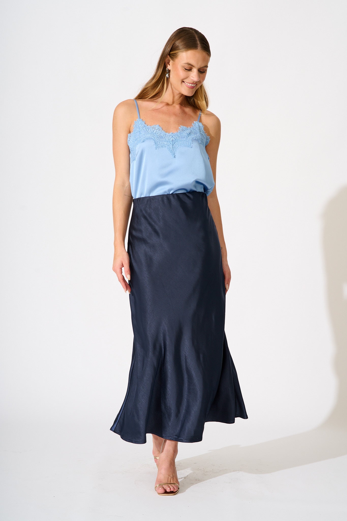 Reminisce Maxi Skirt in Navy Satin