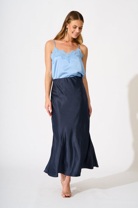 Reminisce Maxi Skirt in Navy Satin