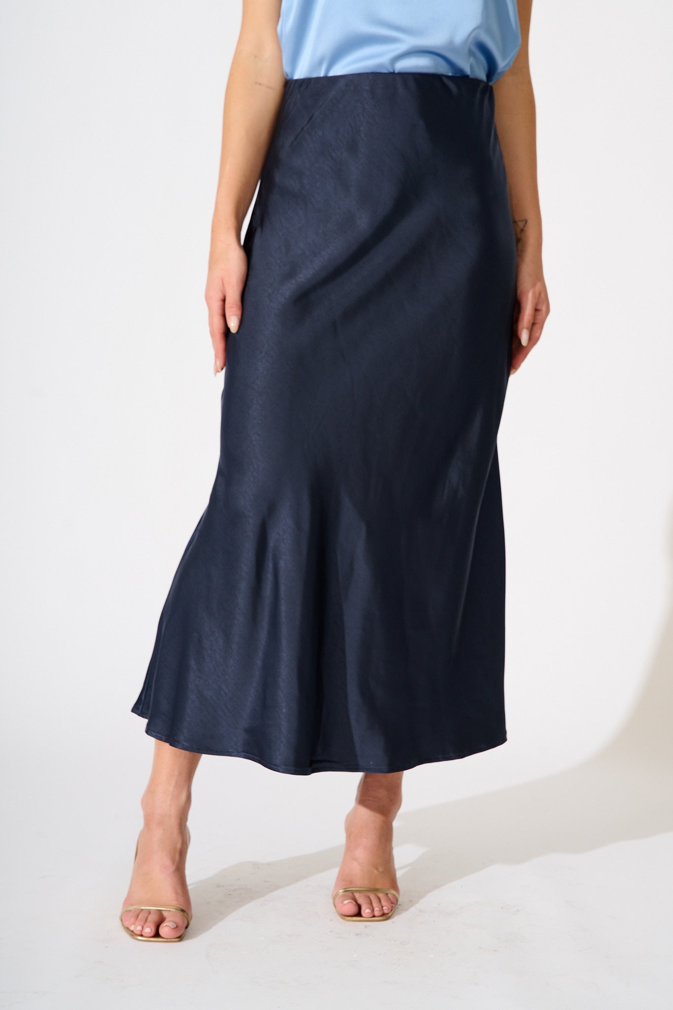 Reminisce Maxi Skirt in Navy Satin