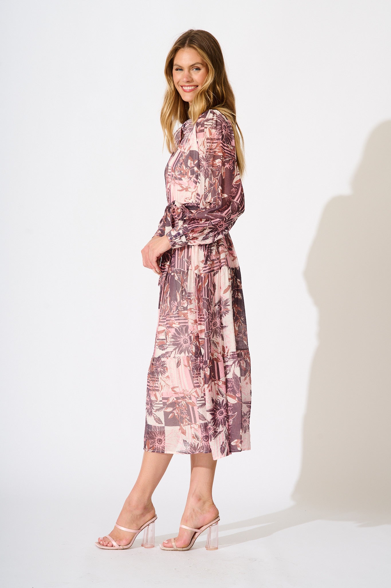 Nori Midi Dress in Pink Floral