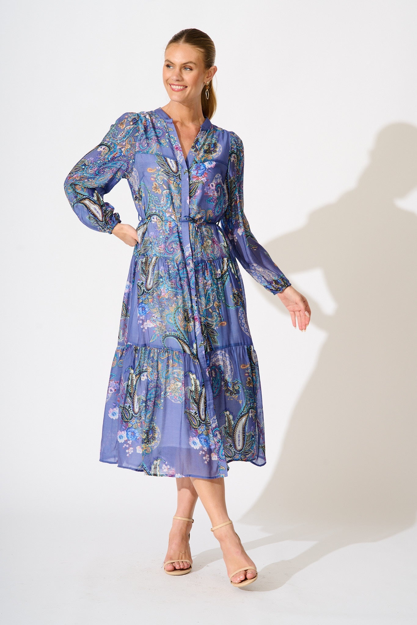Lottie Midi Dress in Blue Multi Print