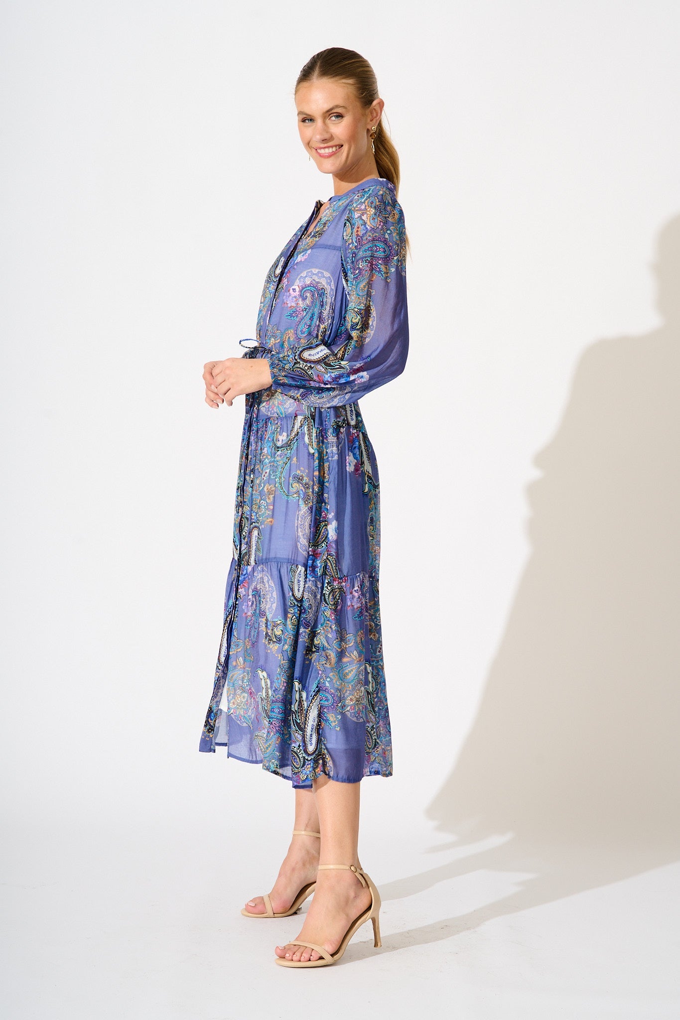 Lottie Midi Dress in Blue Multi Print