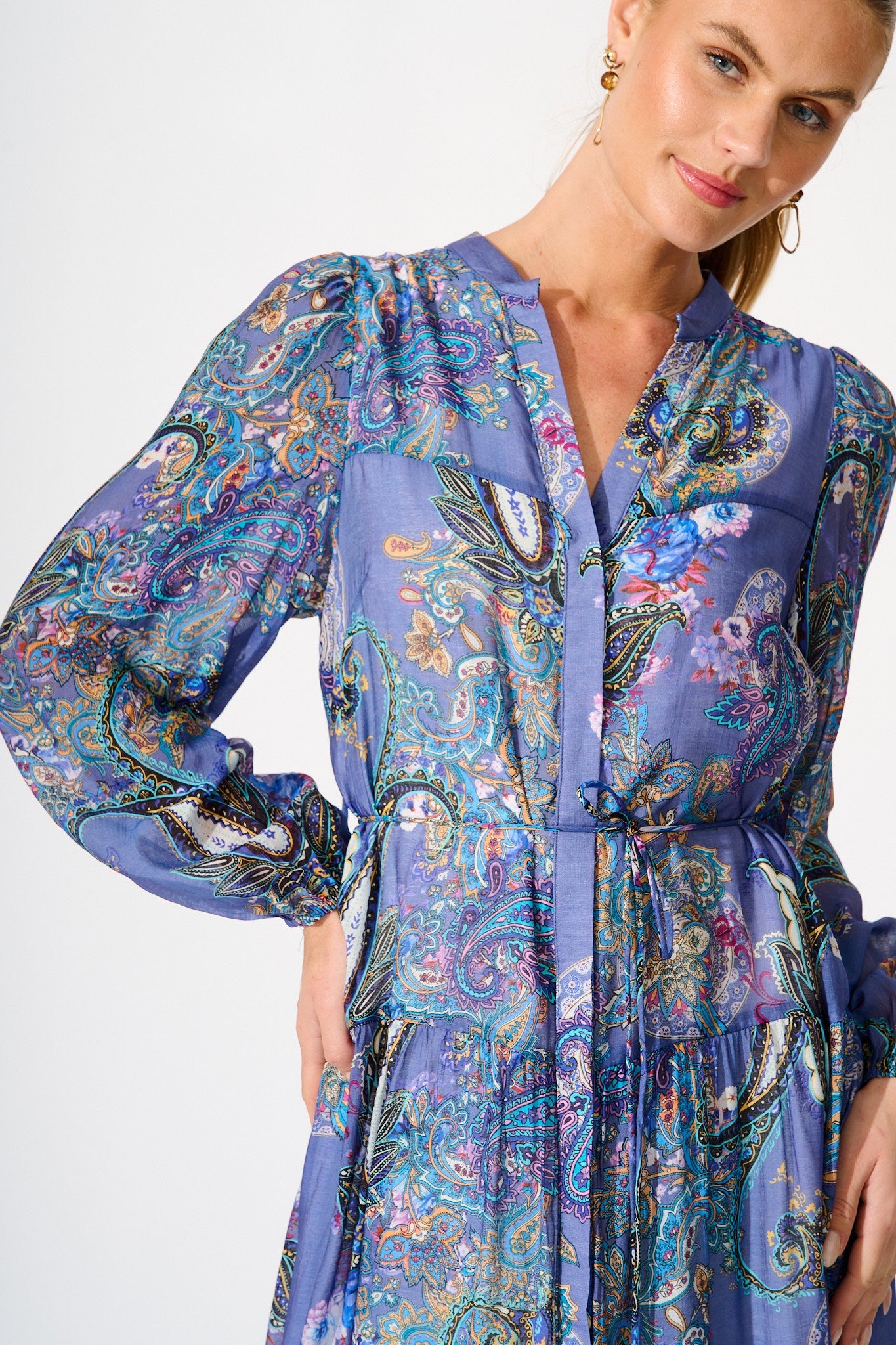 Lottie Midi Dress in Blue Multi Print