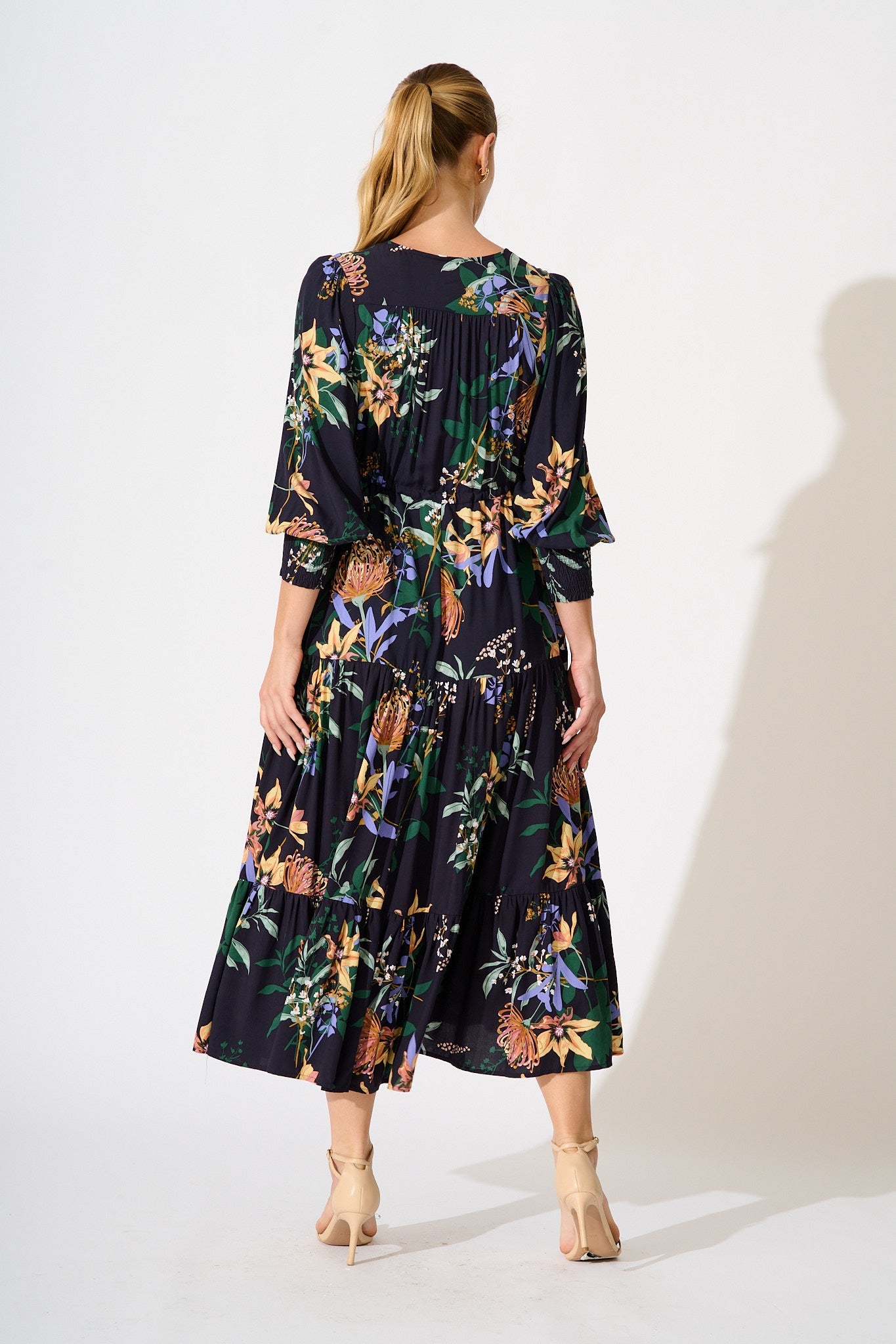 Francis Midi Dress in Navy with Multi Floral