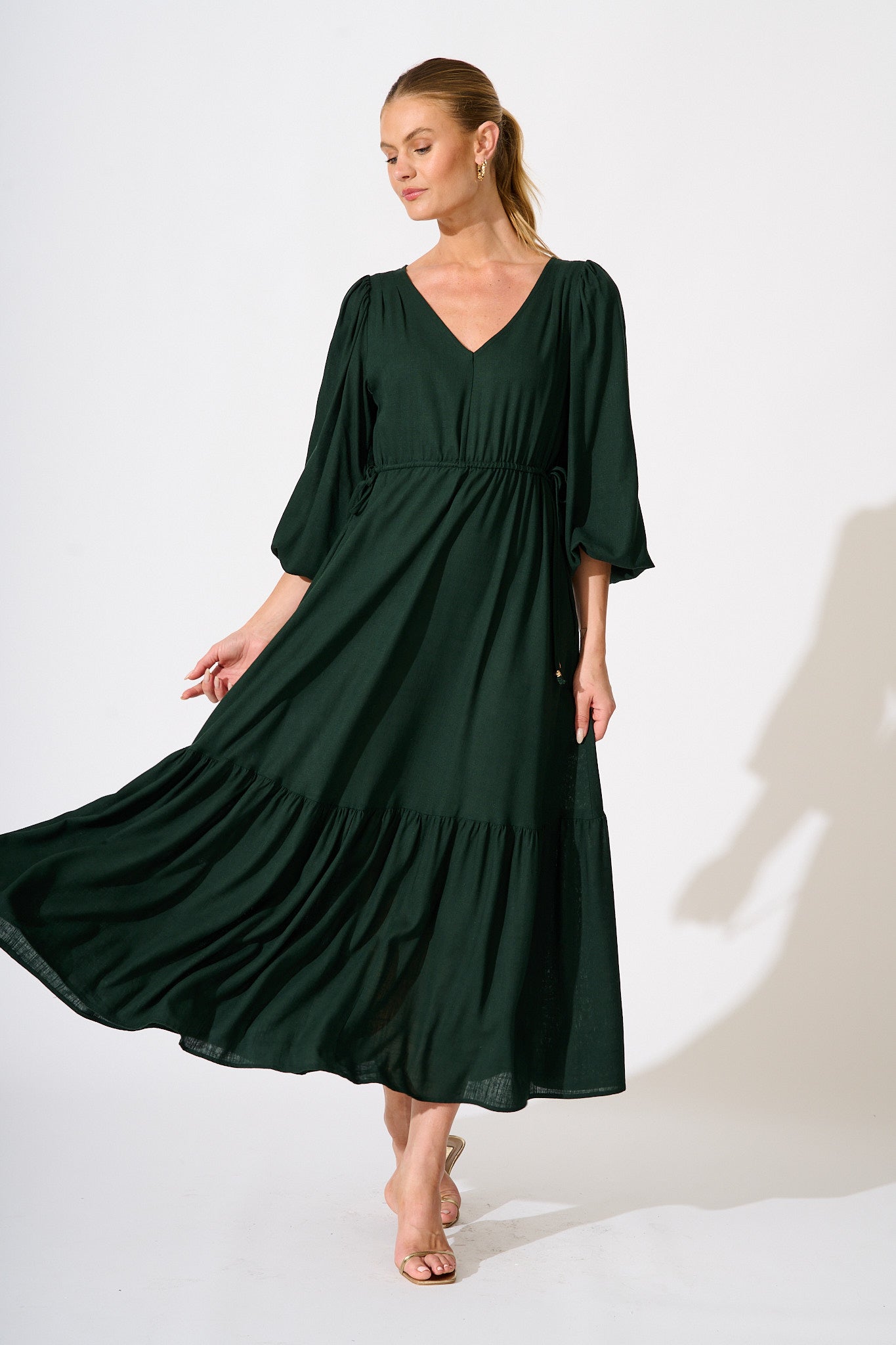 Sorcha Maxi Dress in Emerald Linen Blend