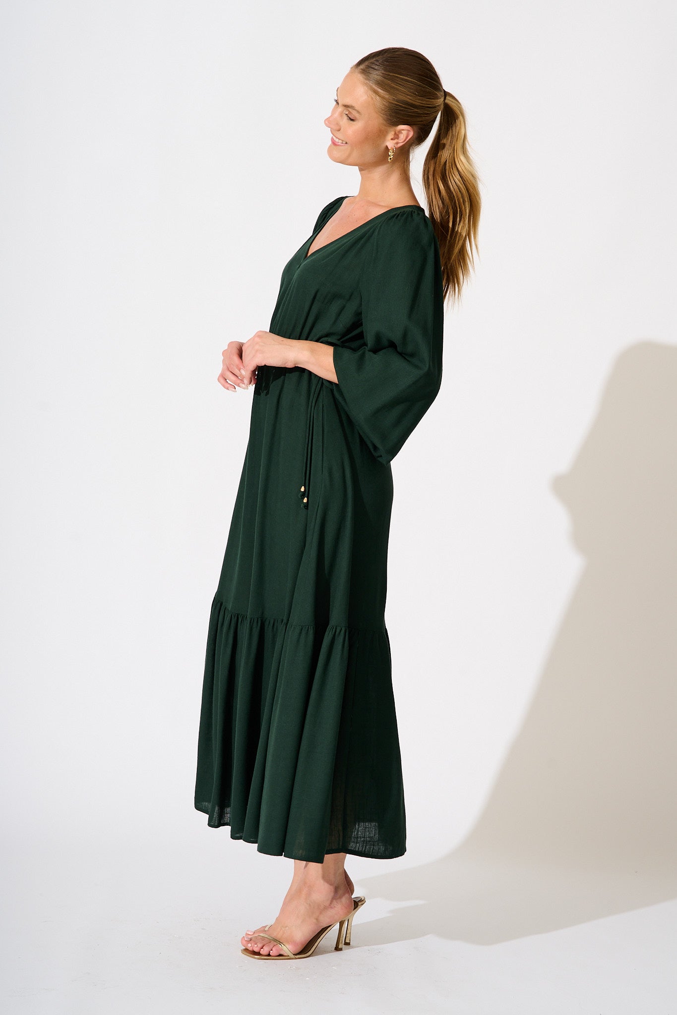 Sorcha Maxi Dress in Emerald Linen Blend