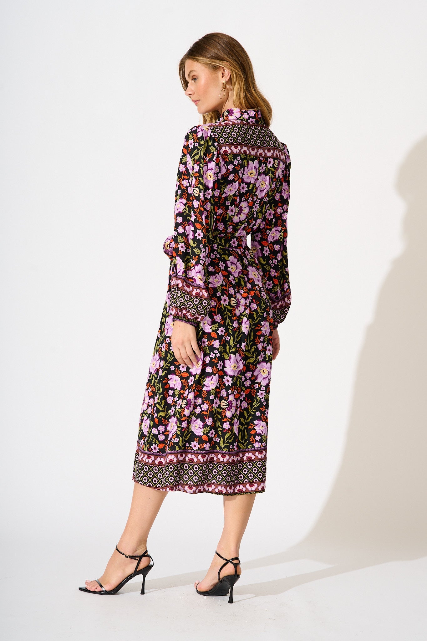 Payton Midi Shirt Dress in Black Multi Floral