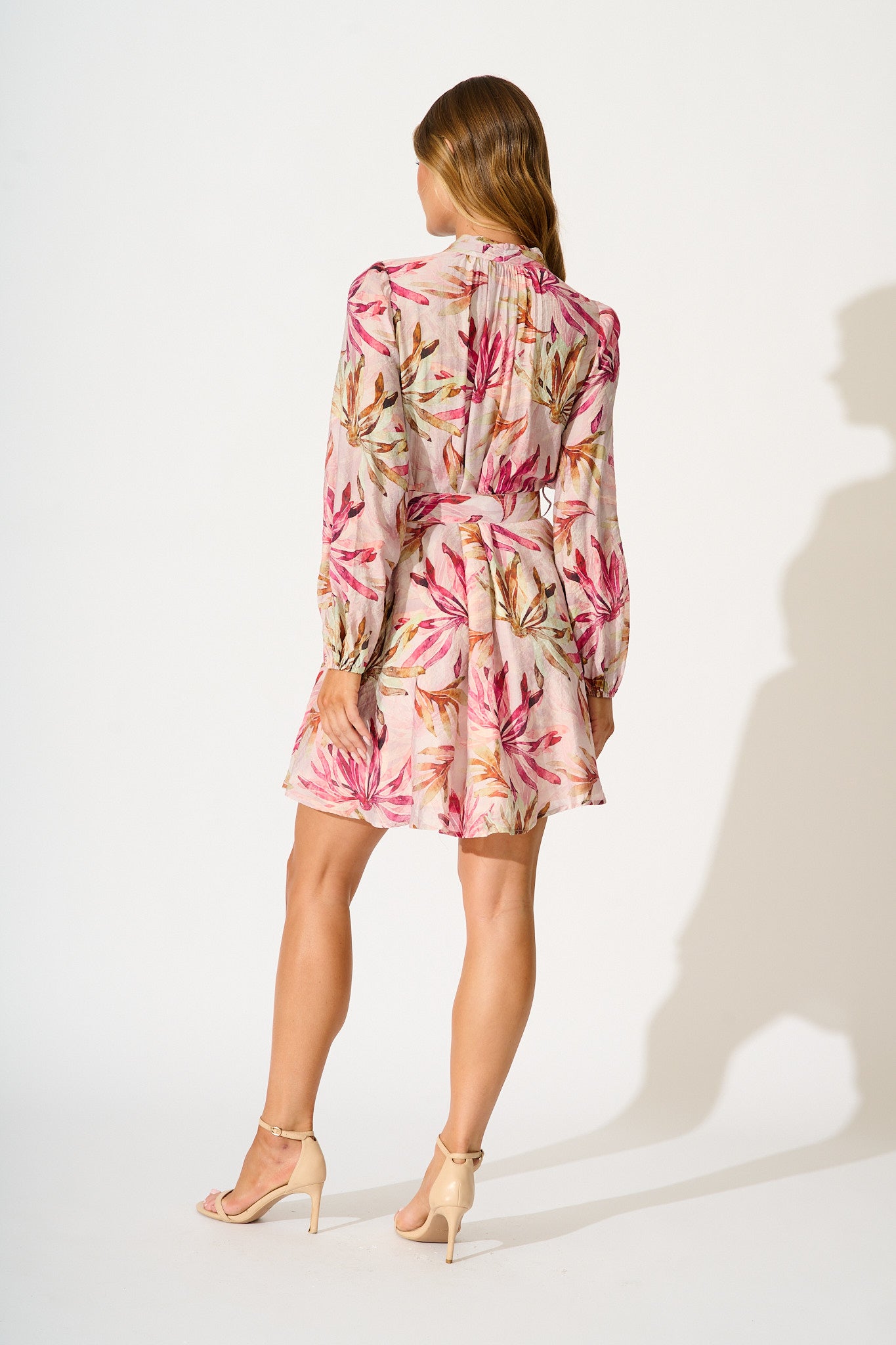 Pria Dress in Pink Leaf Print
