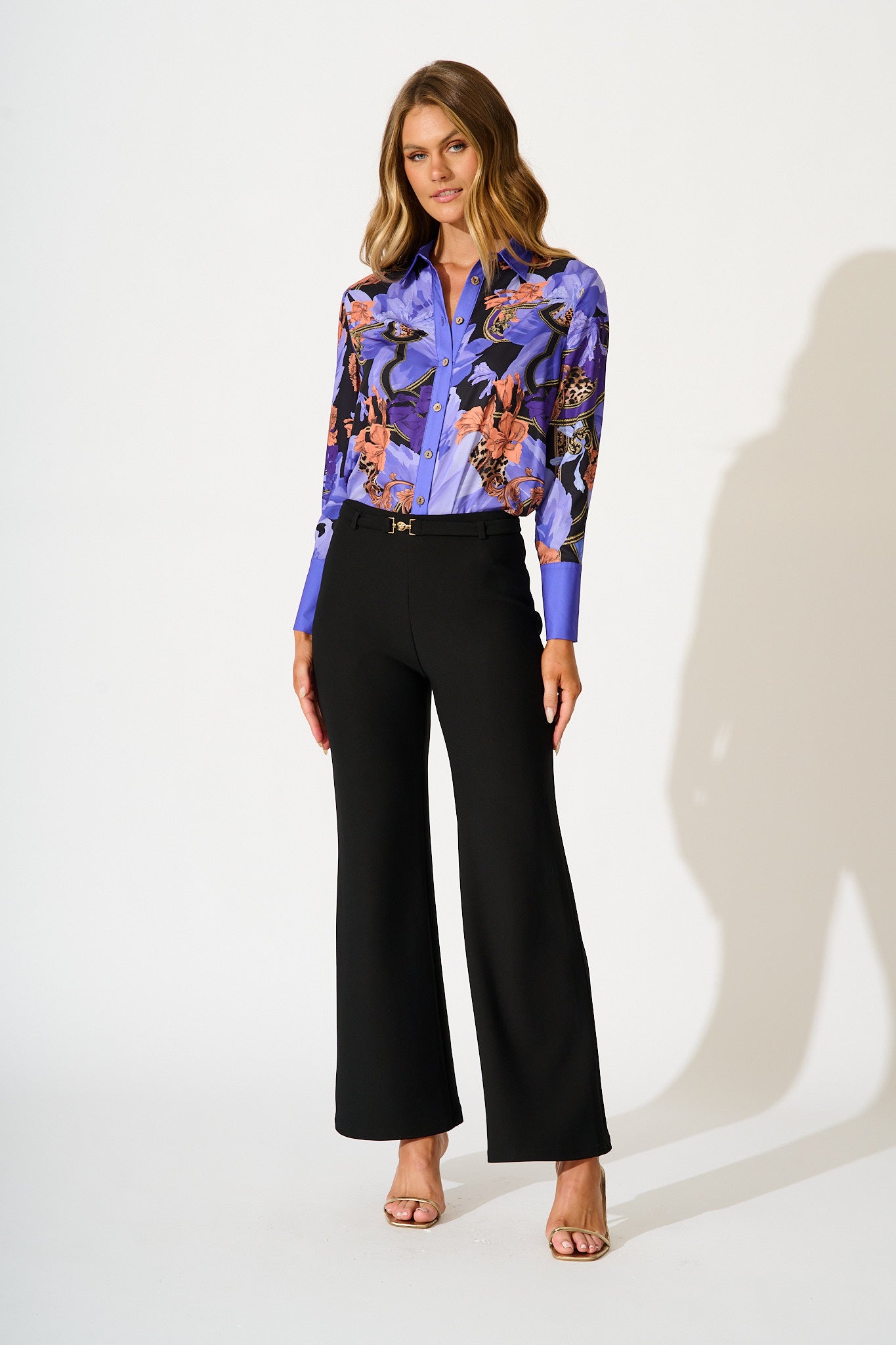 Twilight Peony Shirt in Blue with Multi Satin