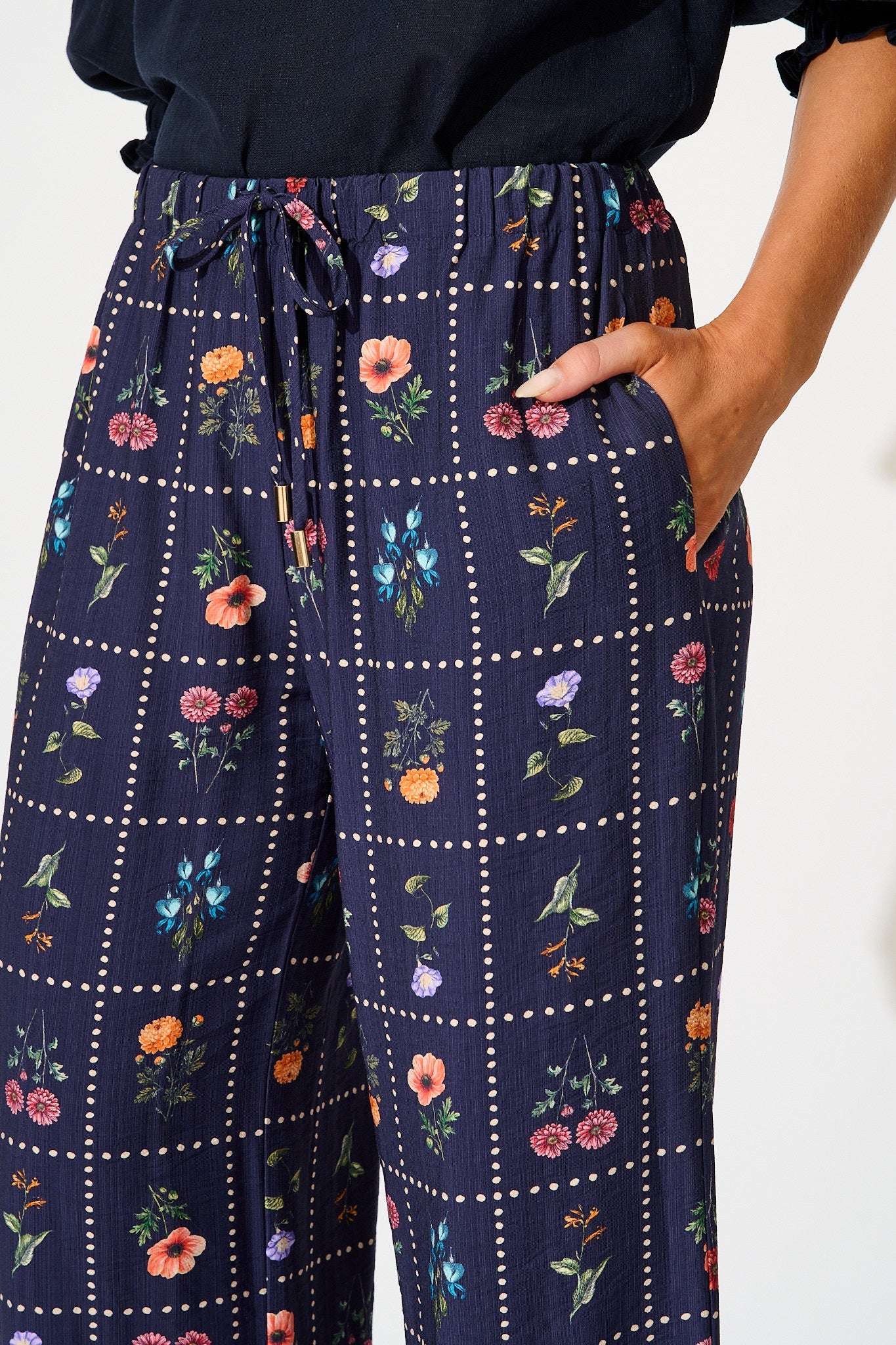 Garden Frame Pant in Navy with Multi Floral