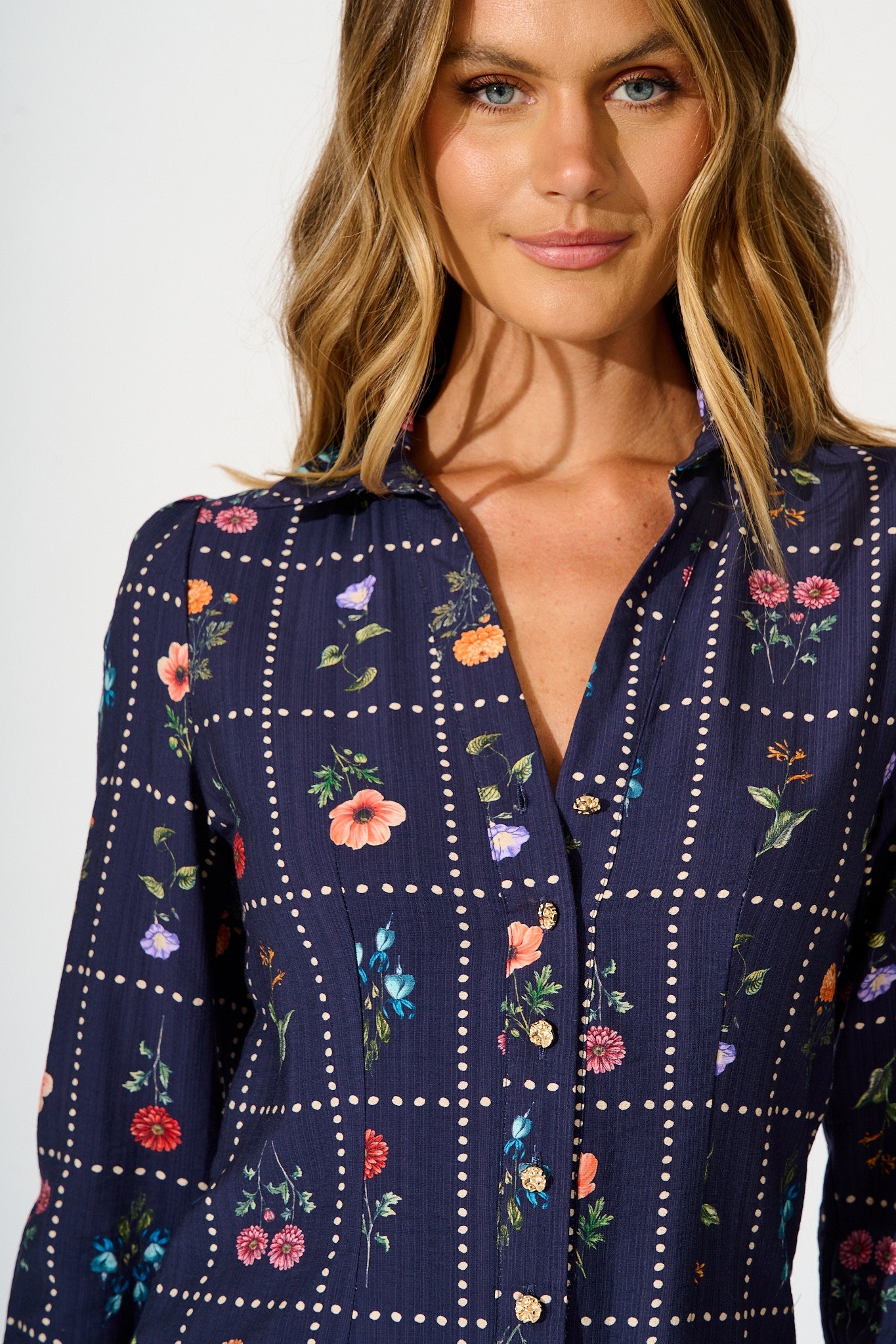 Petal Outline Shirt in Navy with Multi Floral